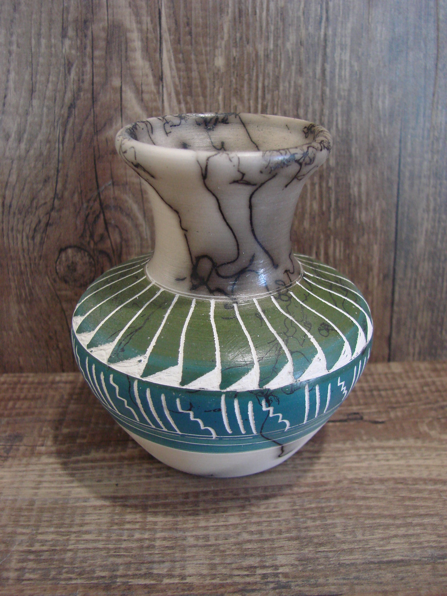 Small Native American Hand Etched Horse Hair Pottery - Benally