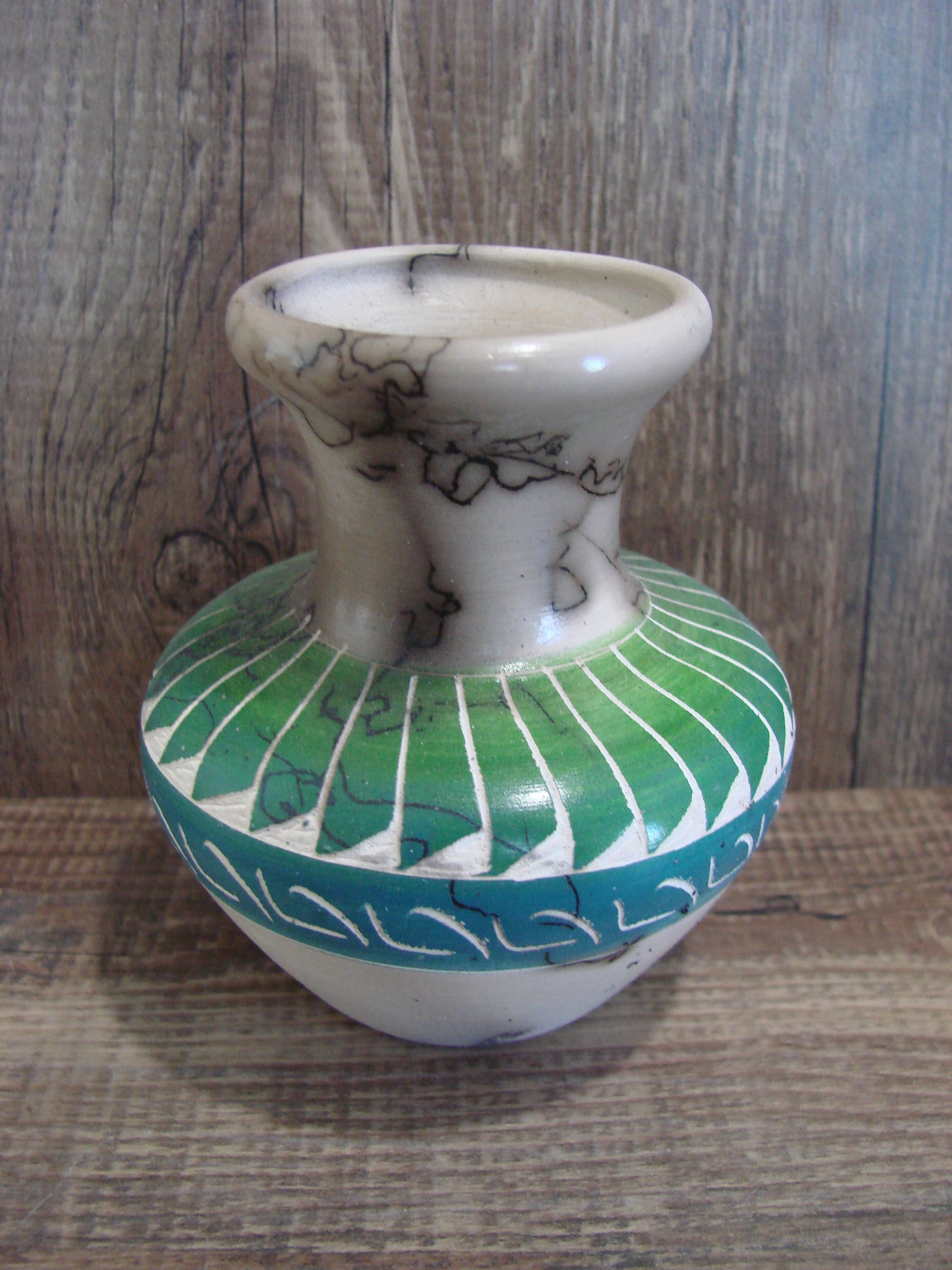 Small Native American Hand Etched Horse Hair Pottery - Benally