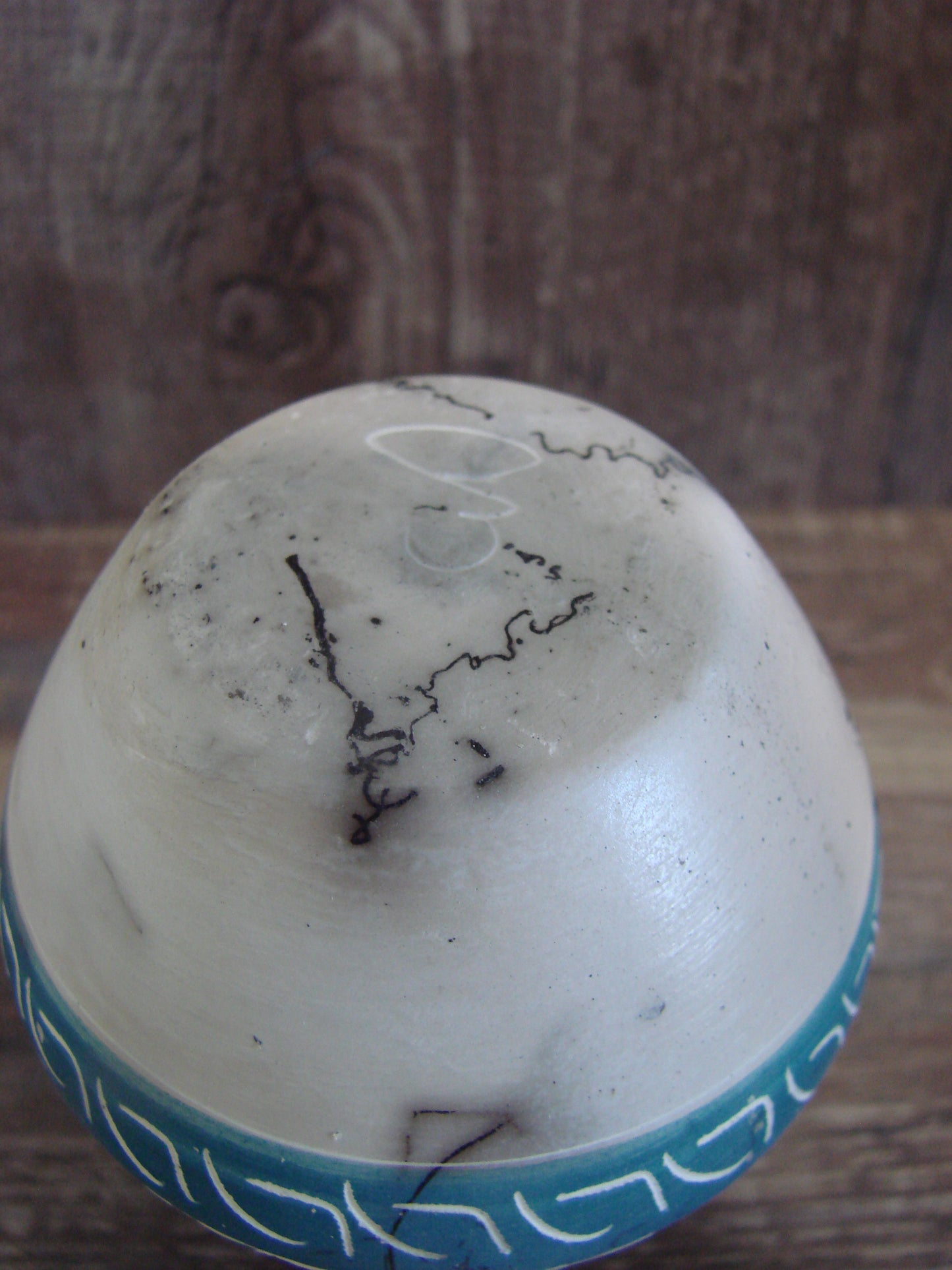 Small Native American Hand Etched Horse Hair Pottery - Benally