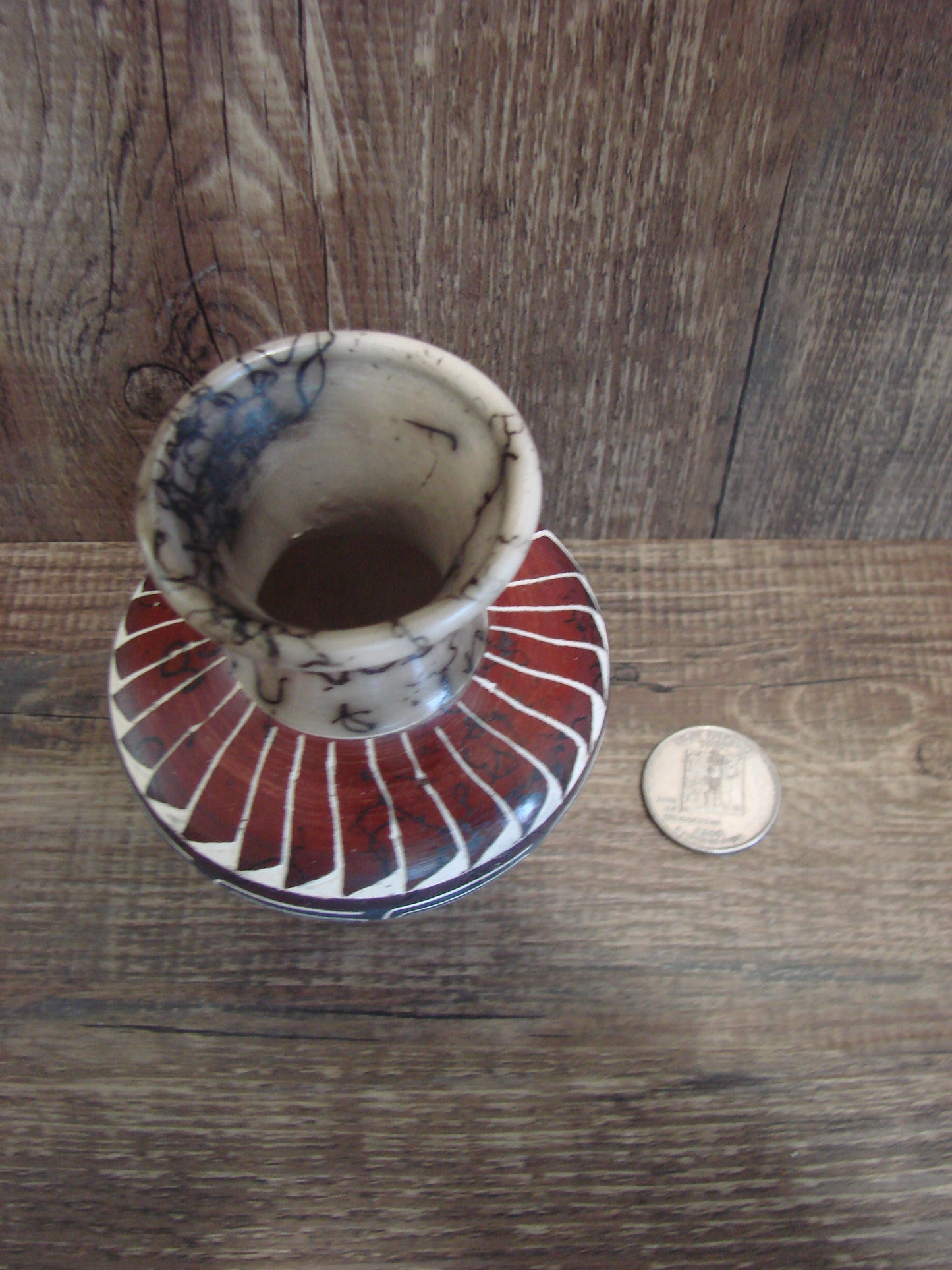 Small Native American Hand Etched Horse Hair Pottery - Benally