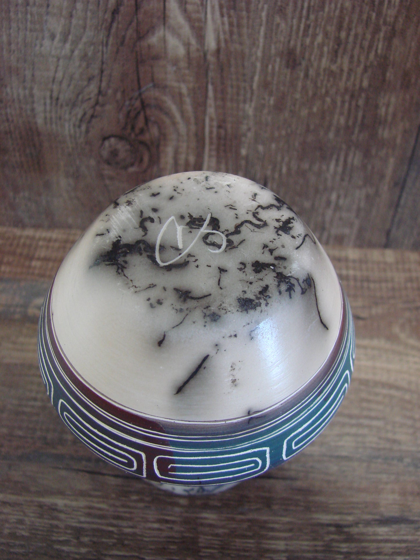 Small Native American Hand Etched Horse Hair Pottery - Benally