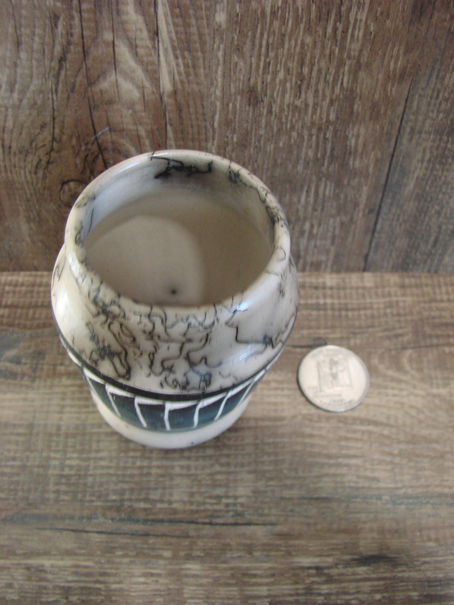 Small Native American Hand Etched Horse Hair Pottery - Benally