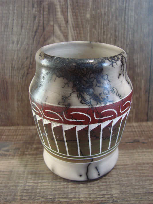Small Native American Hand Etched Horse Hair Pottery - Benally