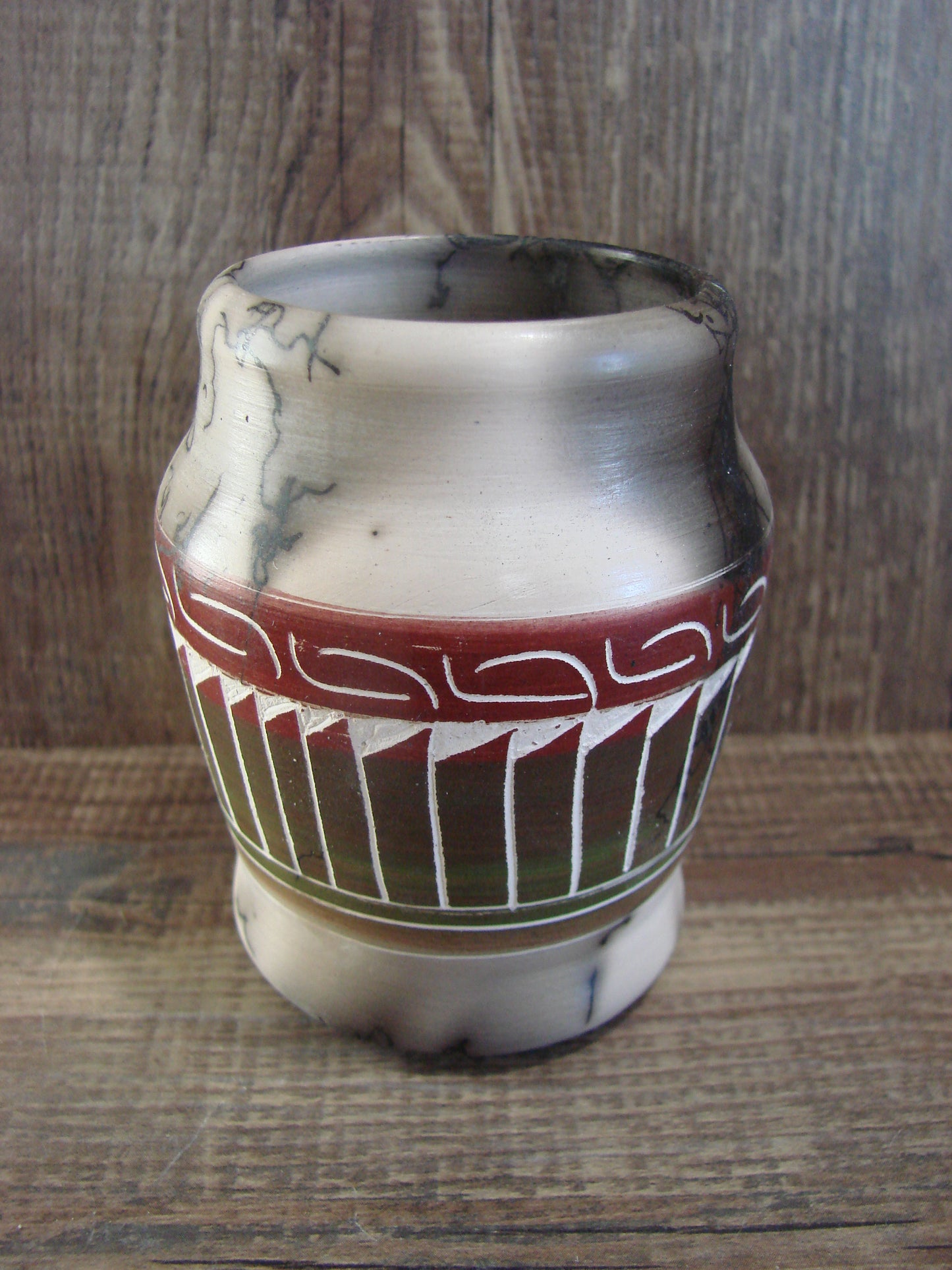Small Native American Hand Etched Horse Hair Pottery - Benally