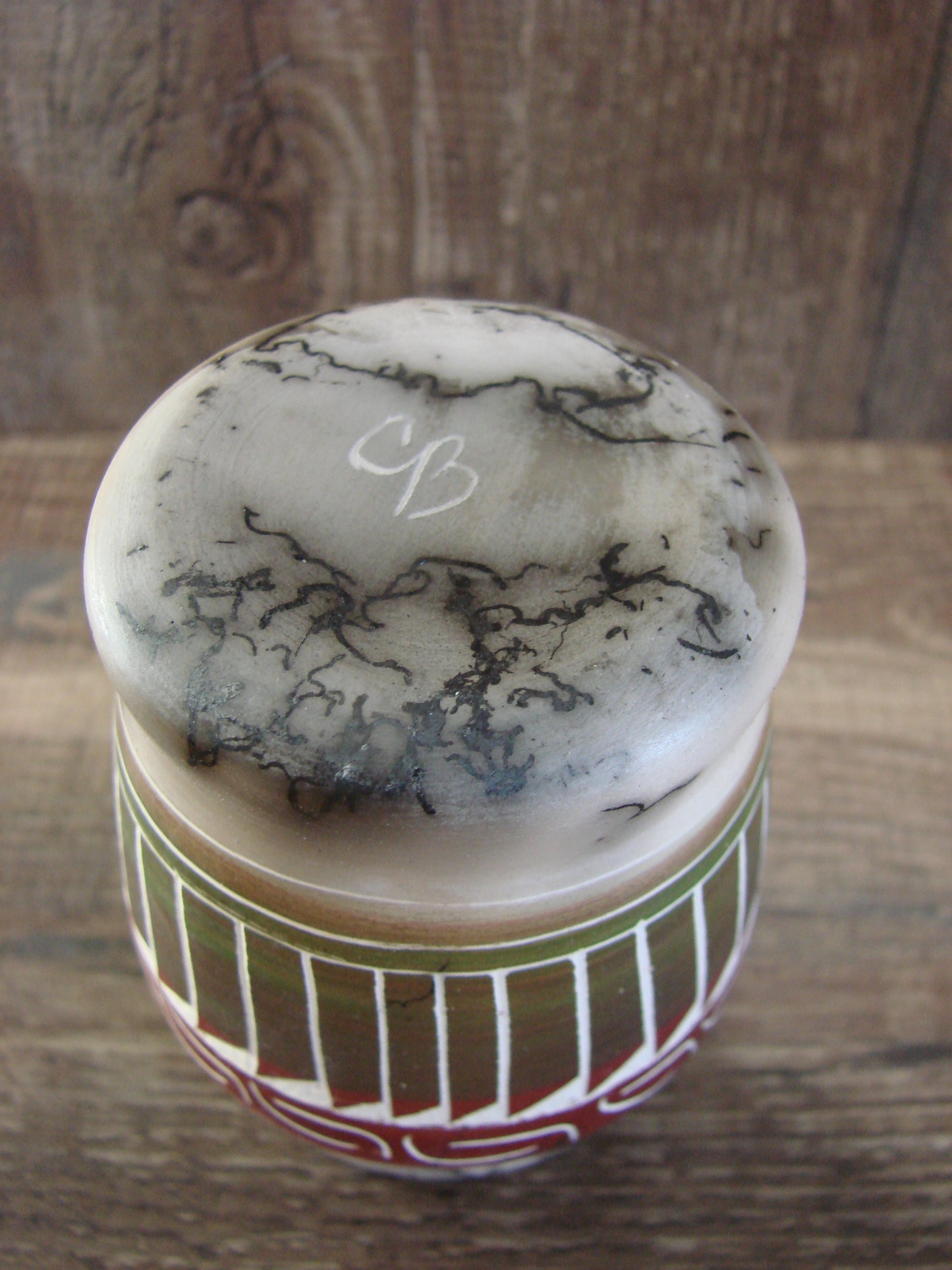 Small Native American Hand Etched Horse Hair Pottery - Benally