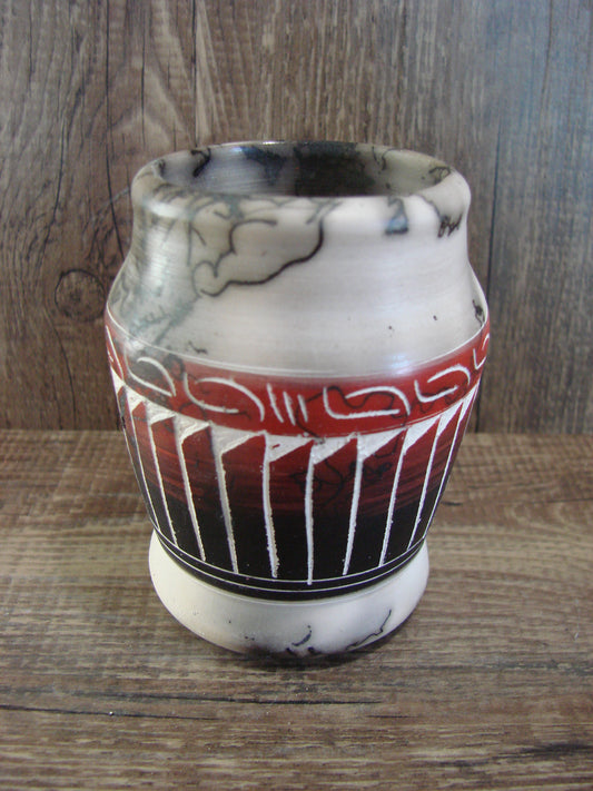 Small Native American Hand Etched Horse Hair Pottery - Benally