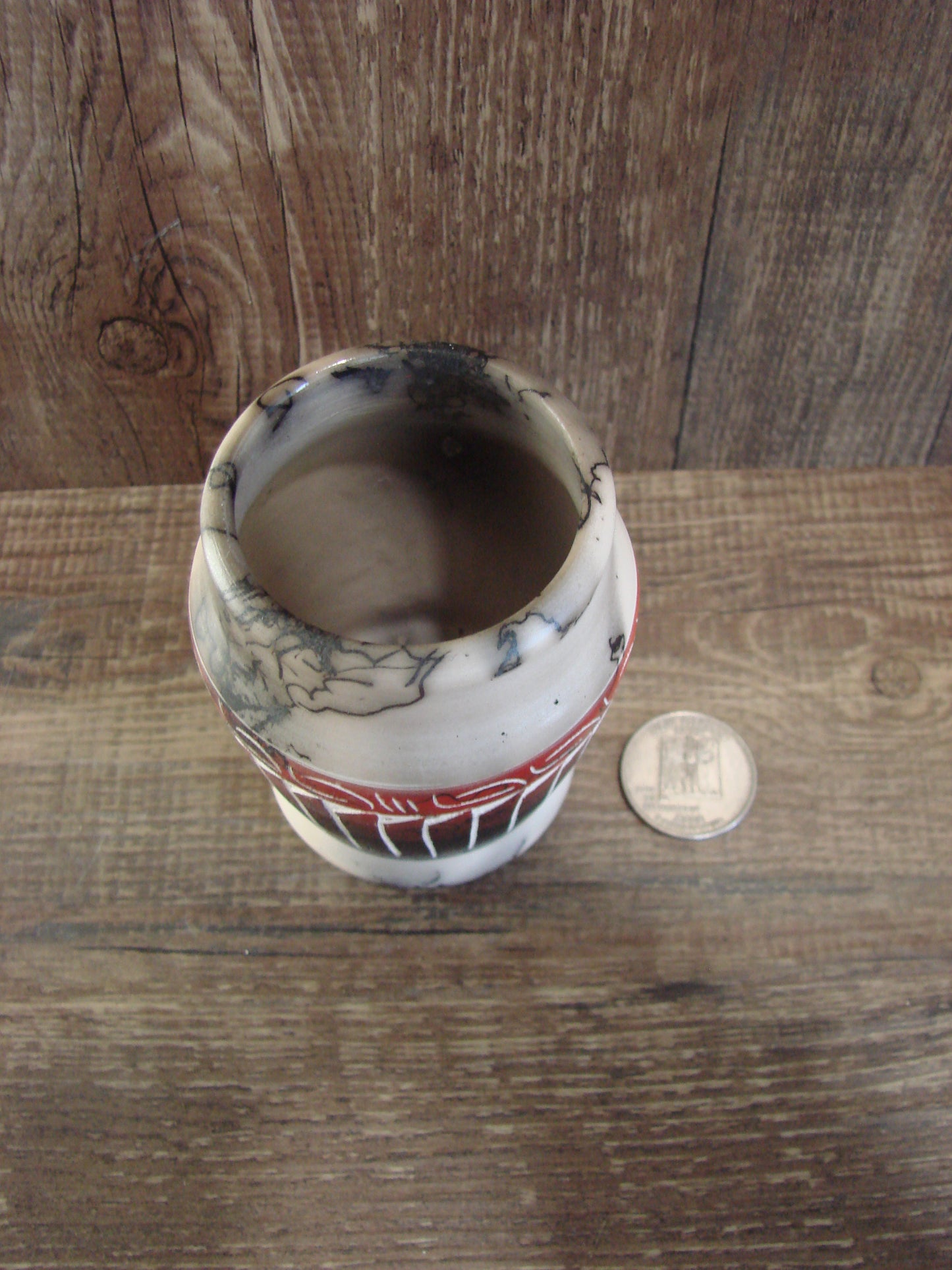 Small Native American Hand Etched Horse Hair Pottery - Benally