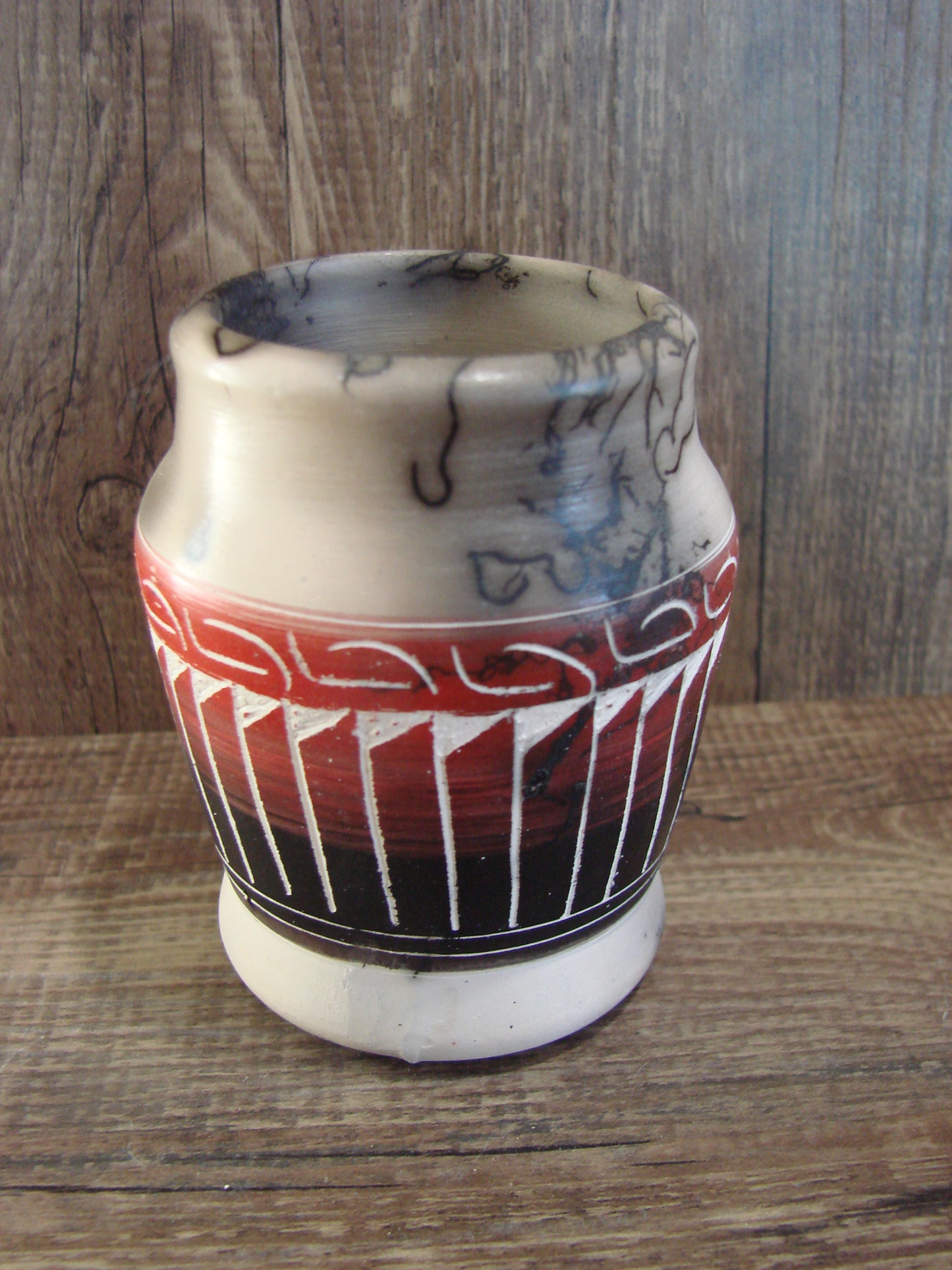 Small Native American Hand Etched Horse Hair Pottery - Benally