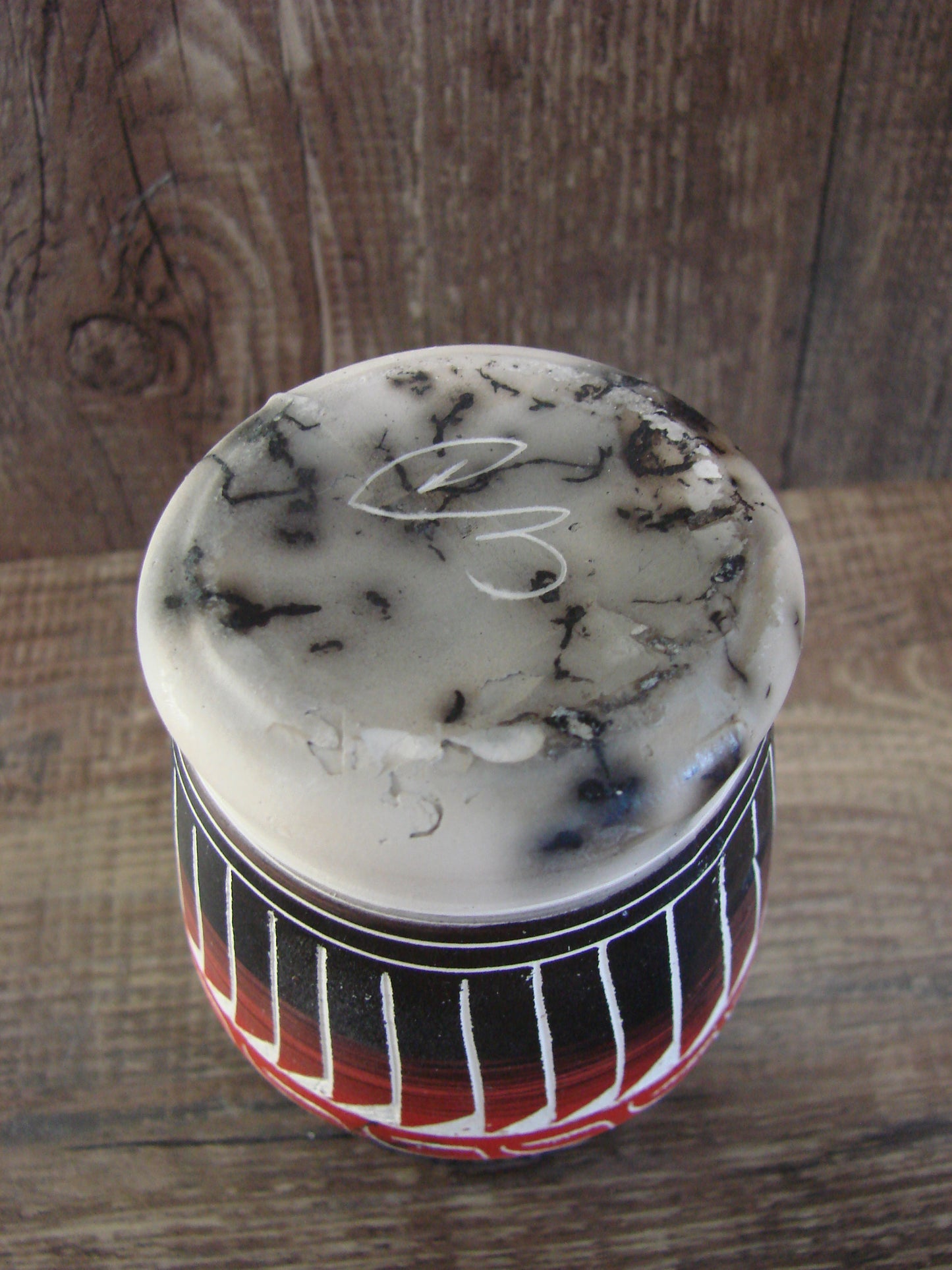 Small Native American Hand Etched Horse Hair Pottery - Benally