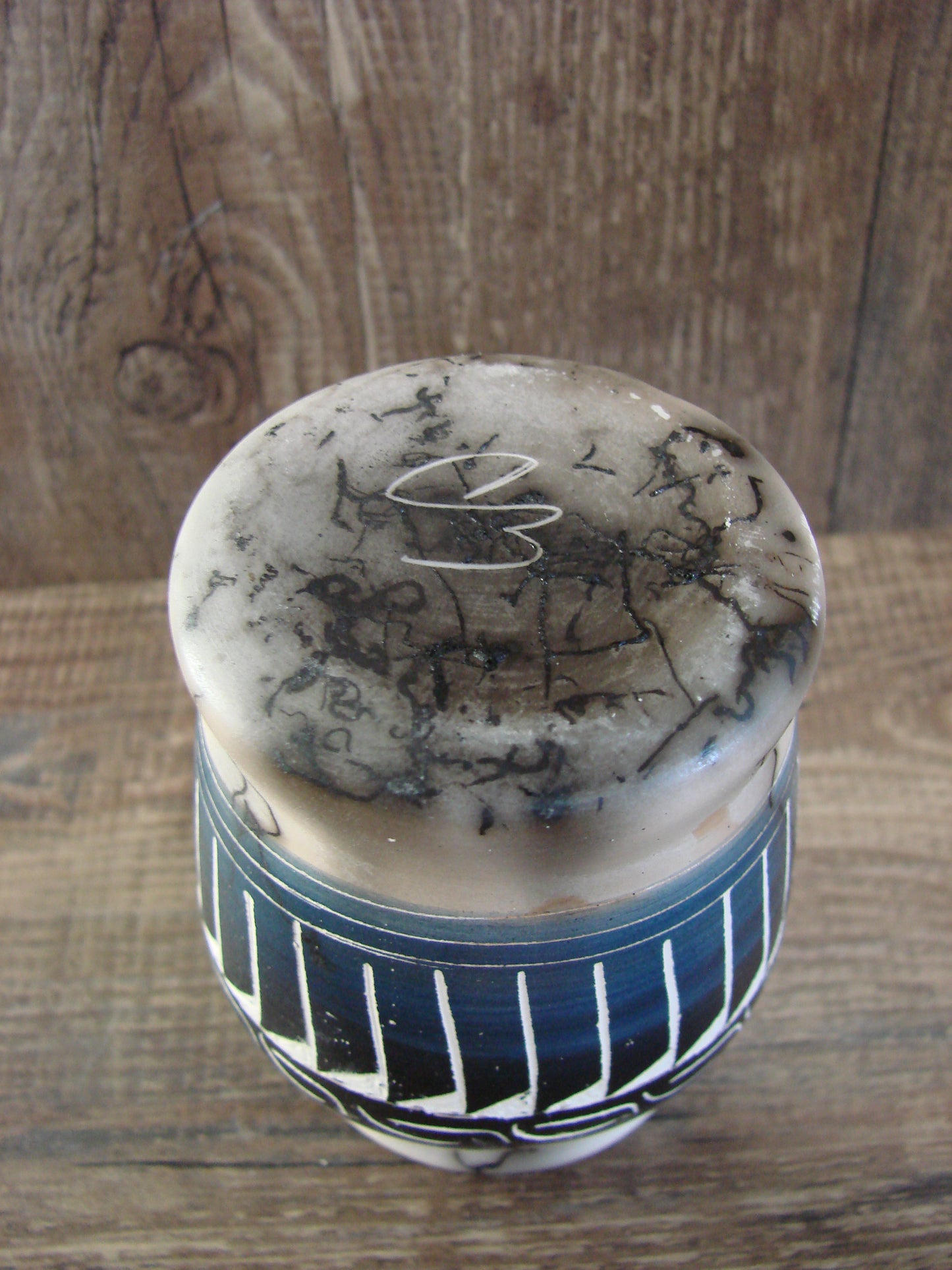 Small Native American Hand Etched Horse Hair Pottery - Benally