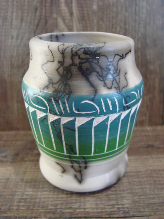 Small Native American Hand Etched Horse Hair Pottery - Benally