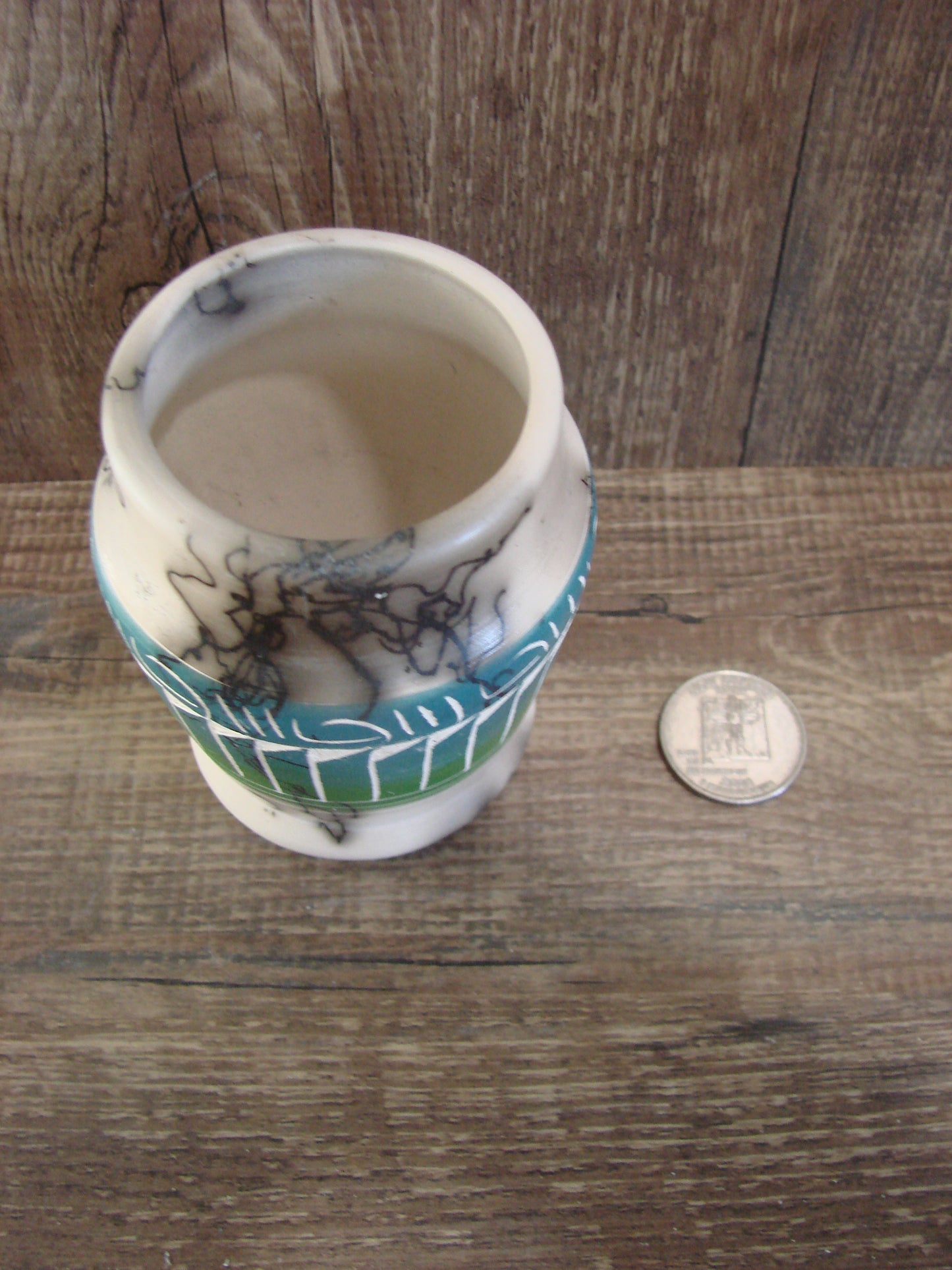 Small Native American Hand Etched Horse Hair Pottery - Benally