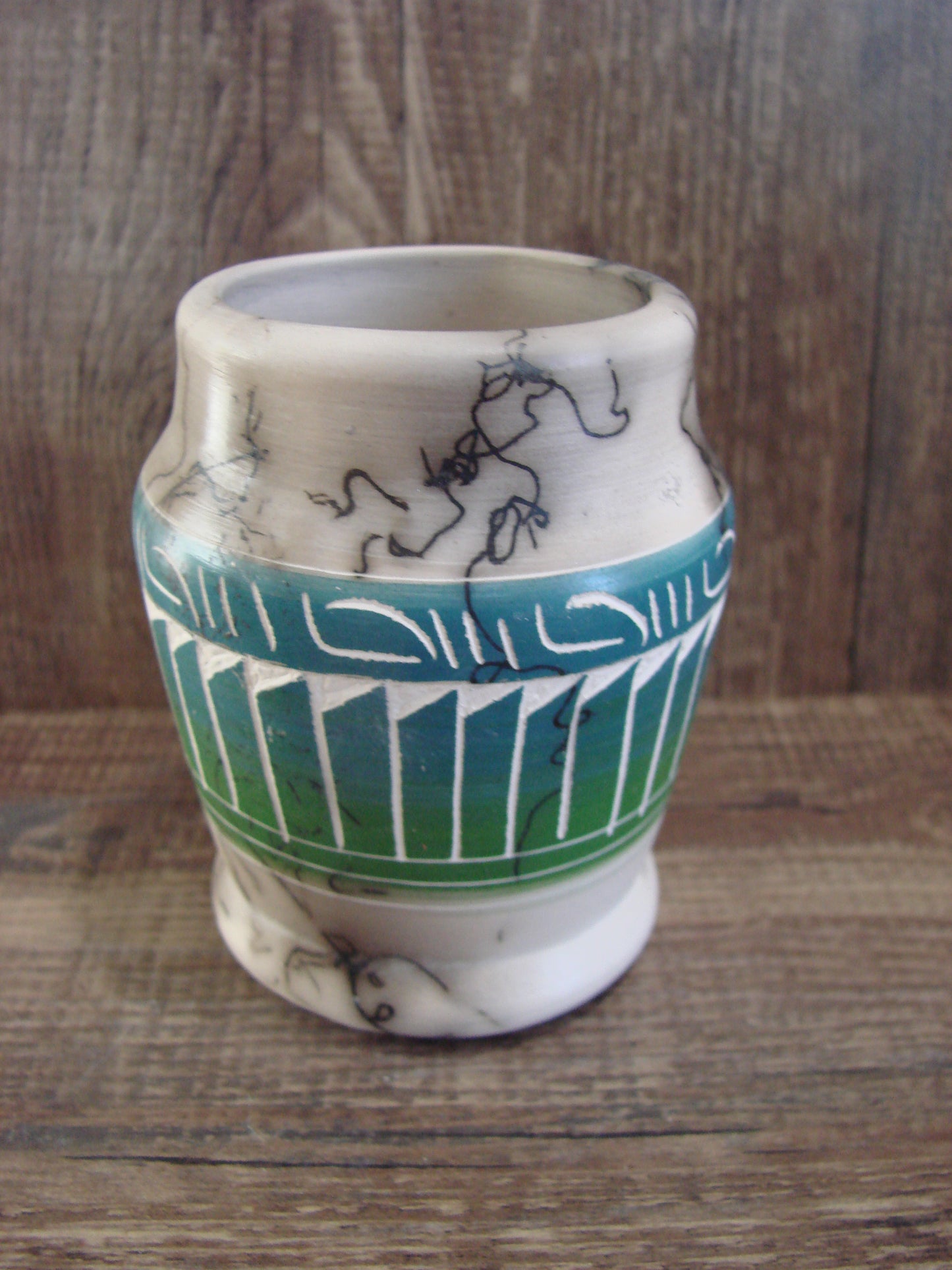Small Native American Hand Etched Horse Hair Pottery - Benally