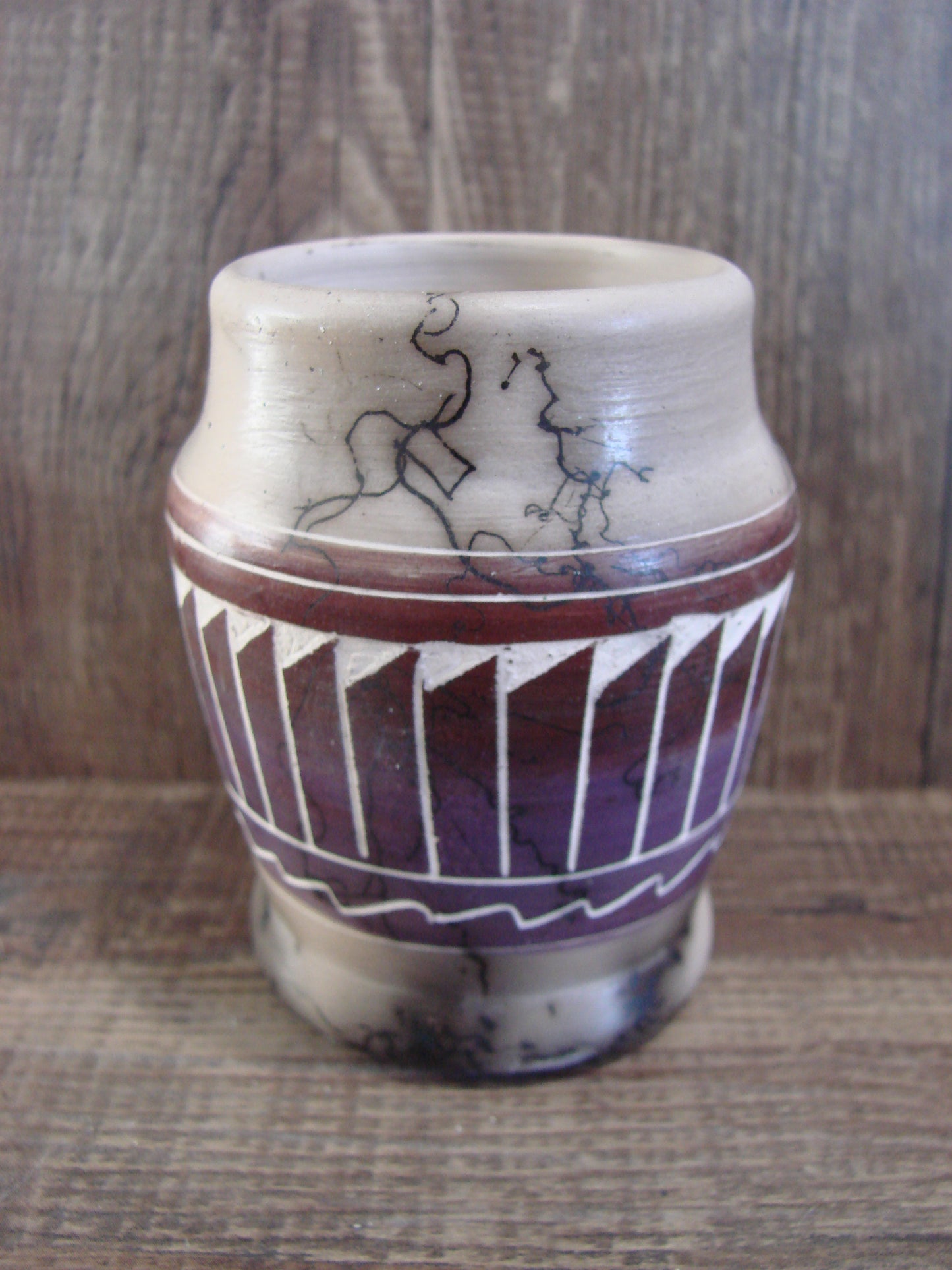 Small Native American Hand Etched Horse Hair Pottery - Benally
