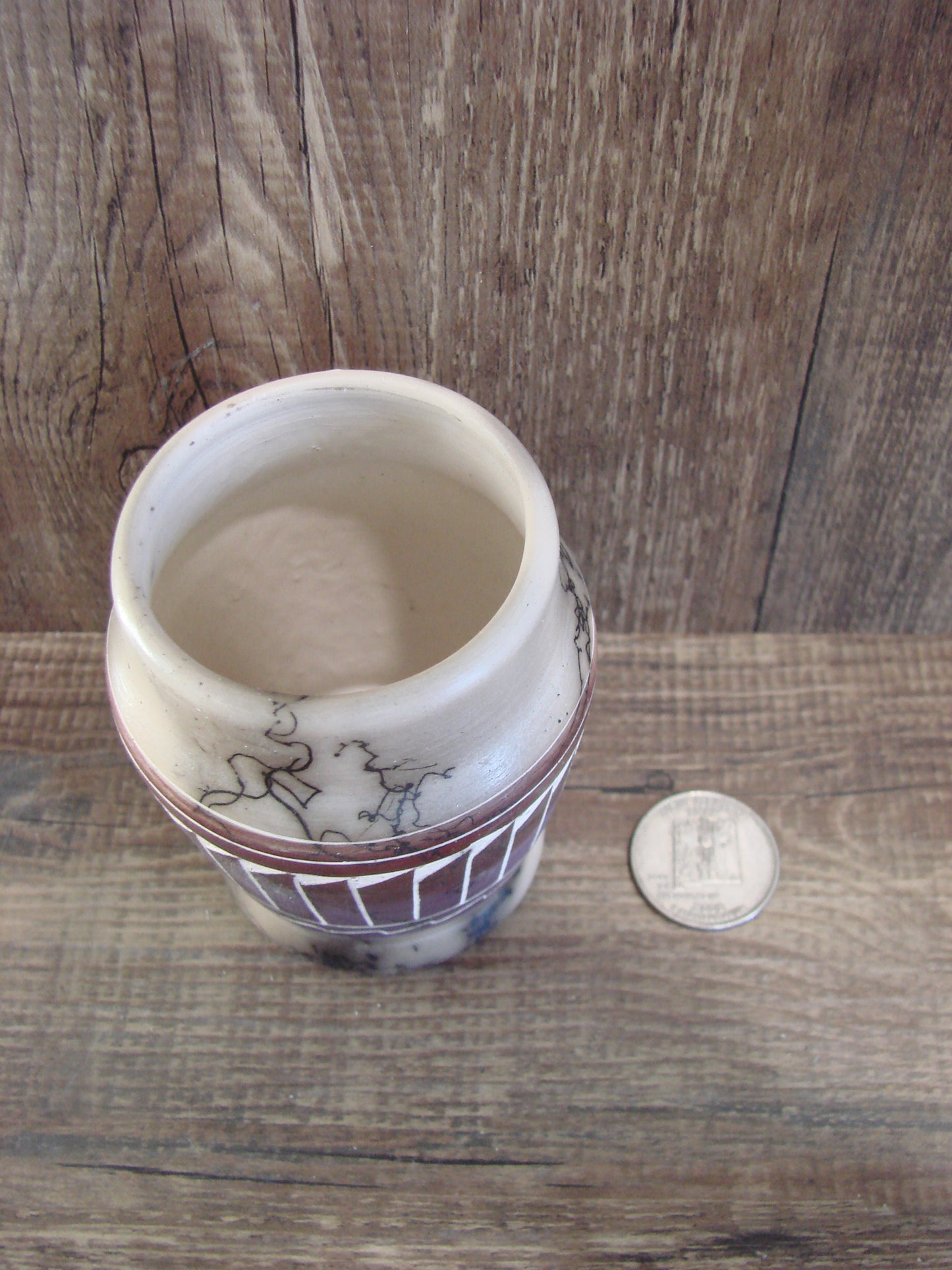 Small Native American Hand Etched Horse Hair Pottery - Benally