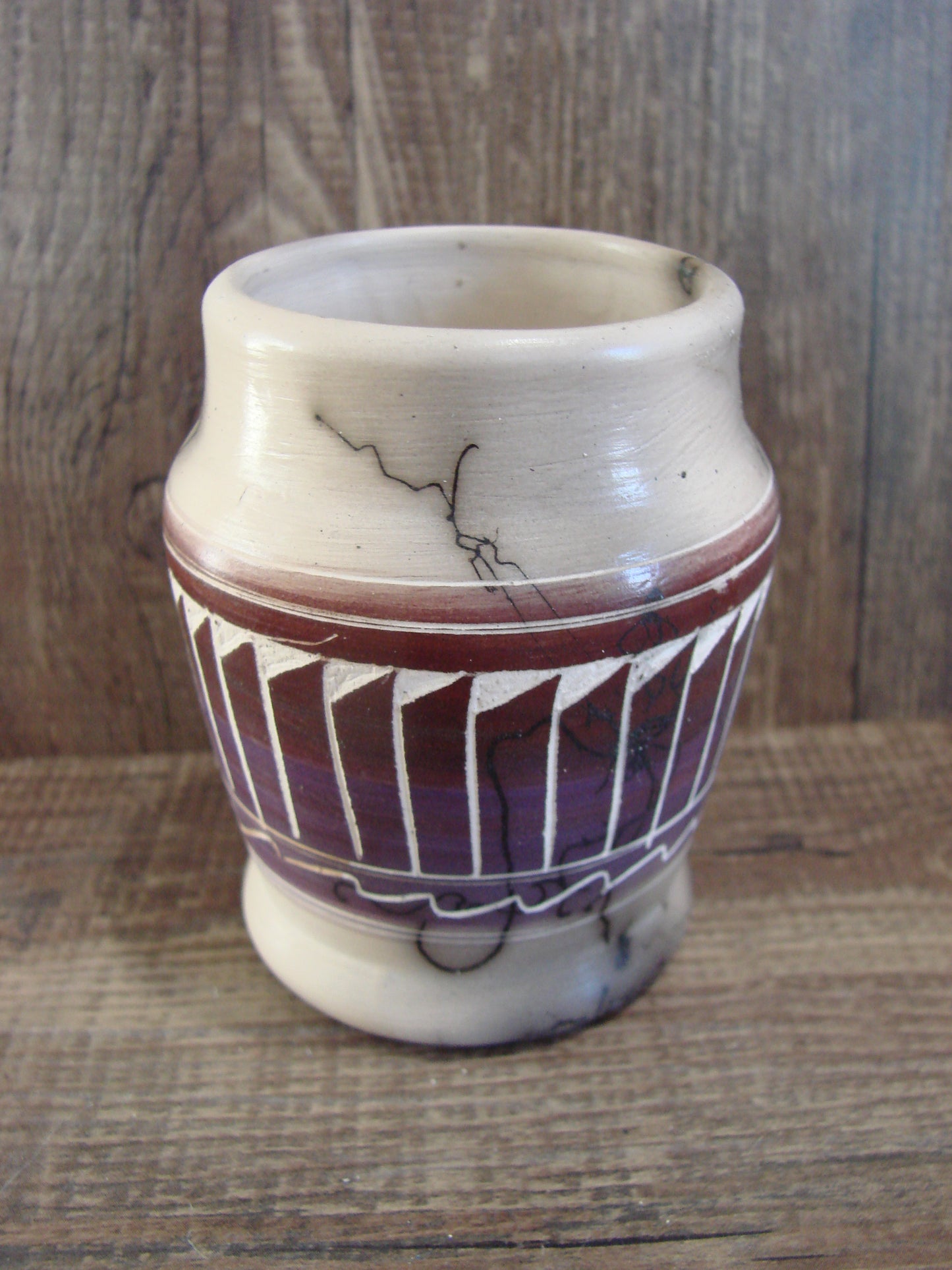 Small Native American Hand Etched Horse Hair Pottery - Benally