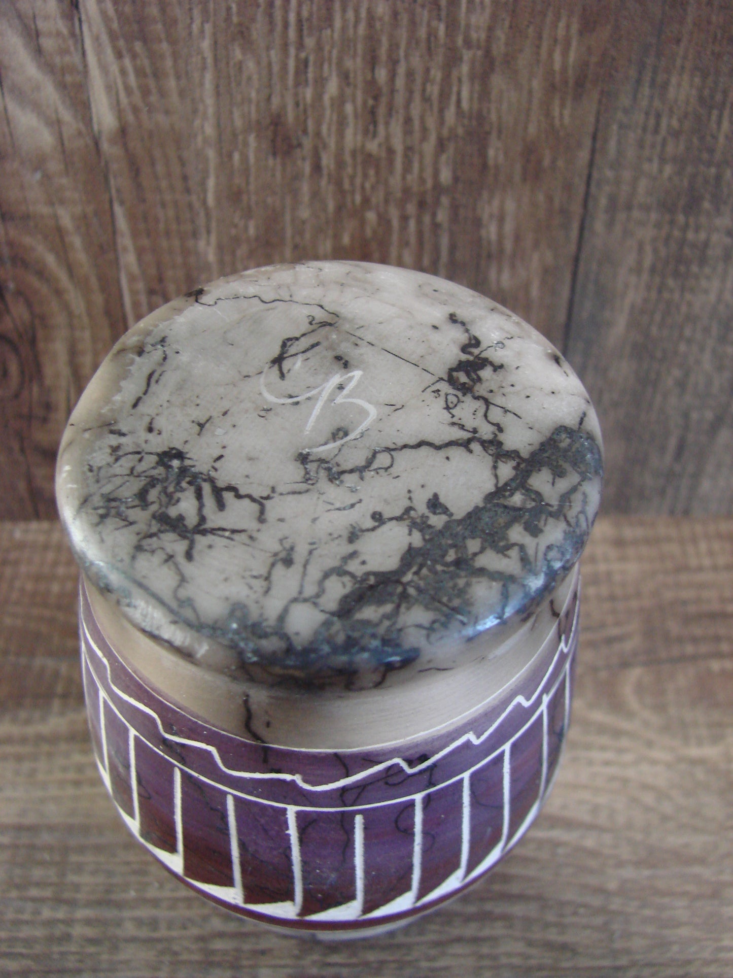 Small Native American Hand Etched Horse Hair Pottery - Benally