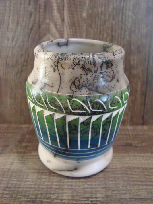 Small Native American Hand Etched Horse Hair Pottery - Benally