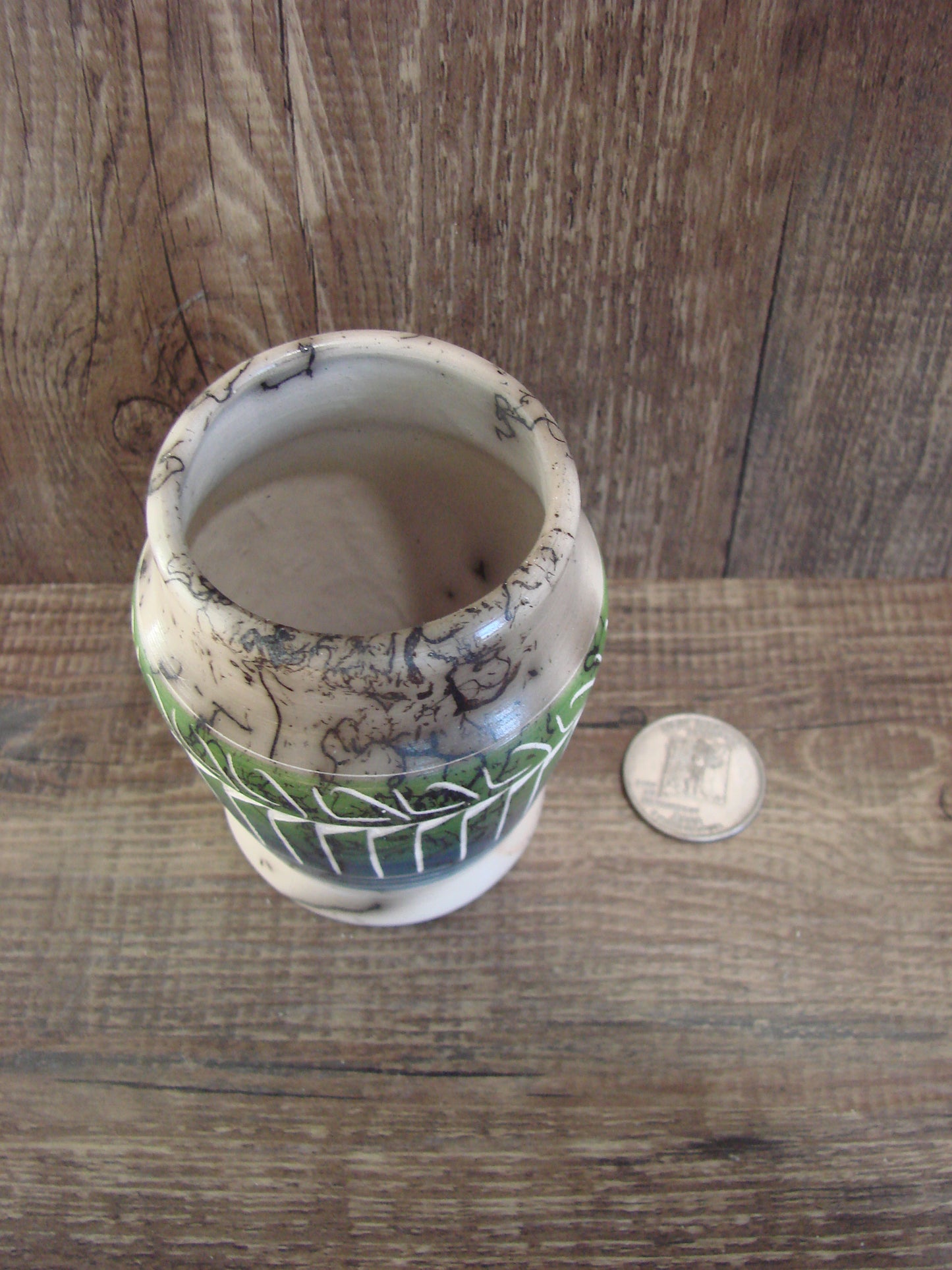 Small Native American Hand Etched Horse Hair Pottery - Benally