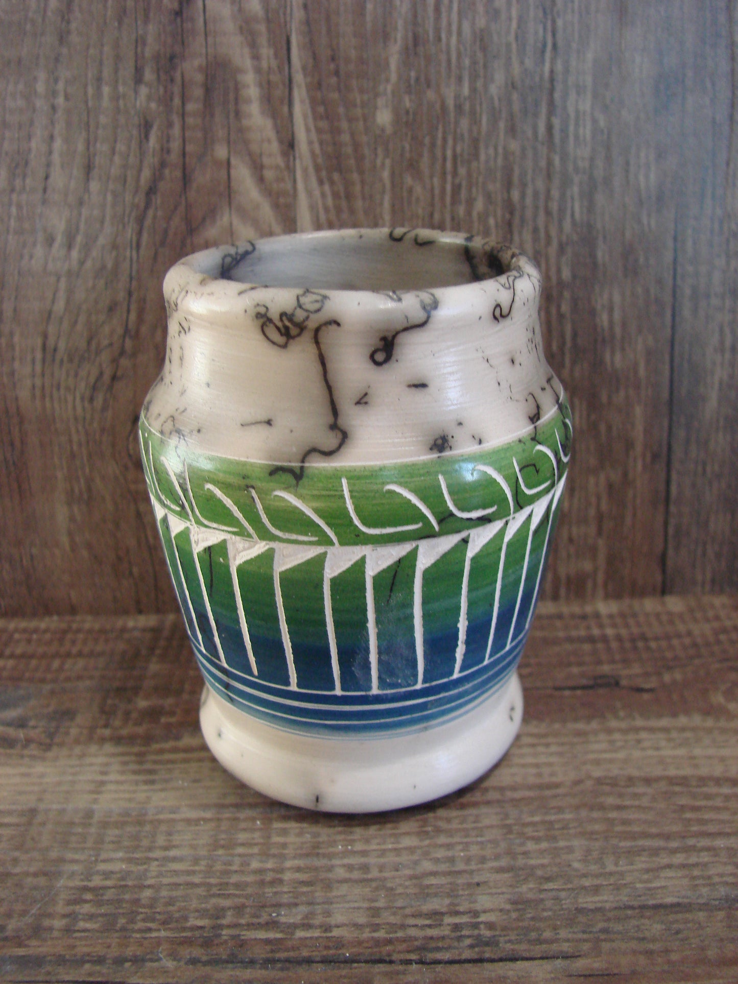 Small Native American Hand Etched Horse Hair Pottery - Benally