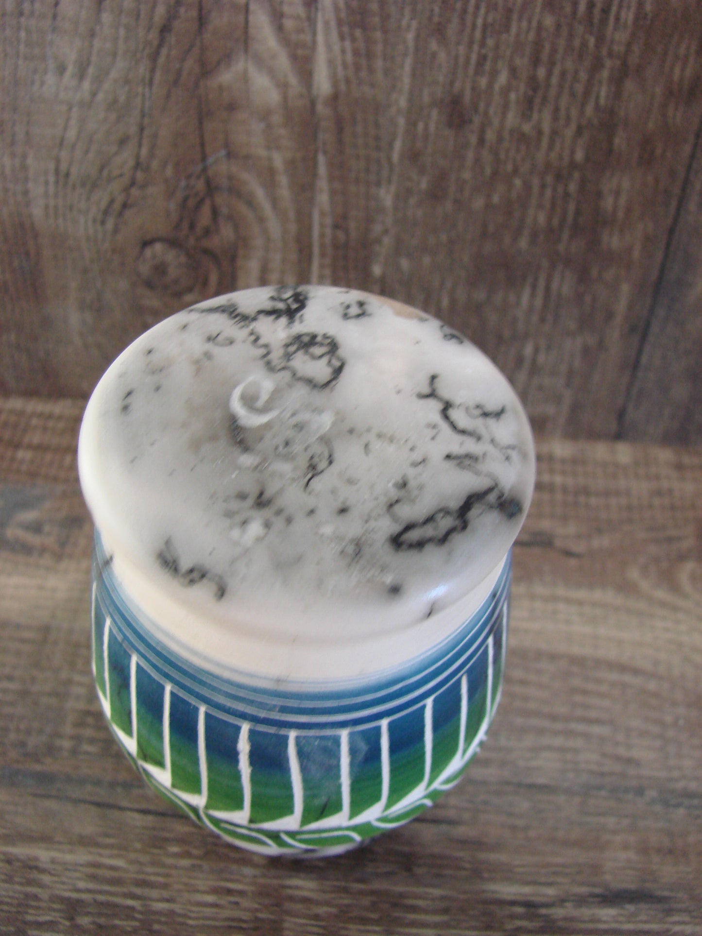 Small Native American Hand Etched Horse Hair Pottery - Benally