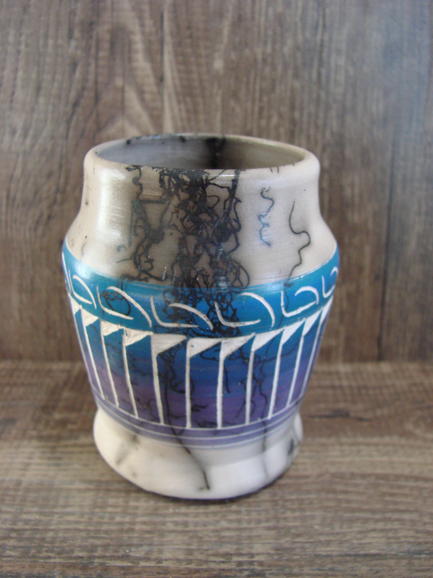 Small Native American Hand Etched Horse Hair Pottery - Benally