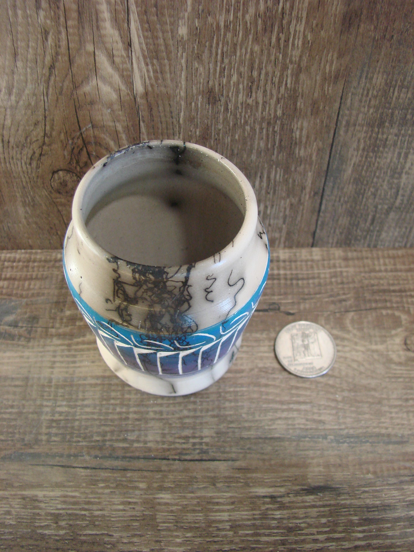Small Native American Hand Etched Horse Hair Pottery - Benally