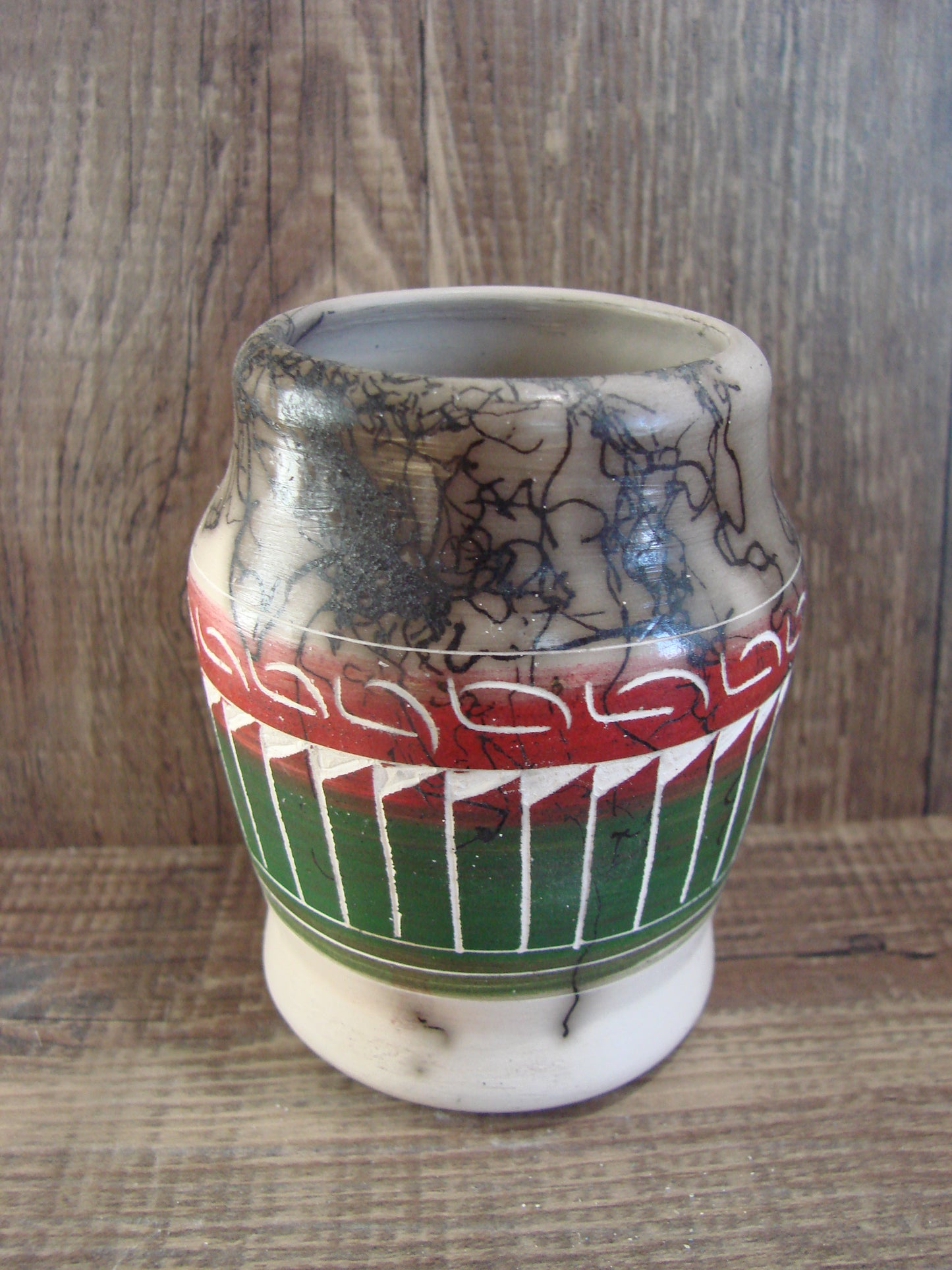 Small Native American Hand Etched Horse Hair Pottery - Benally