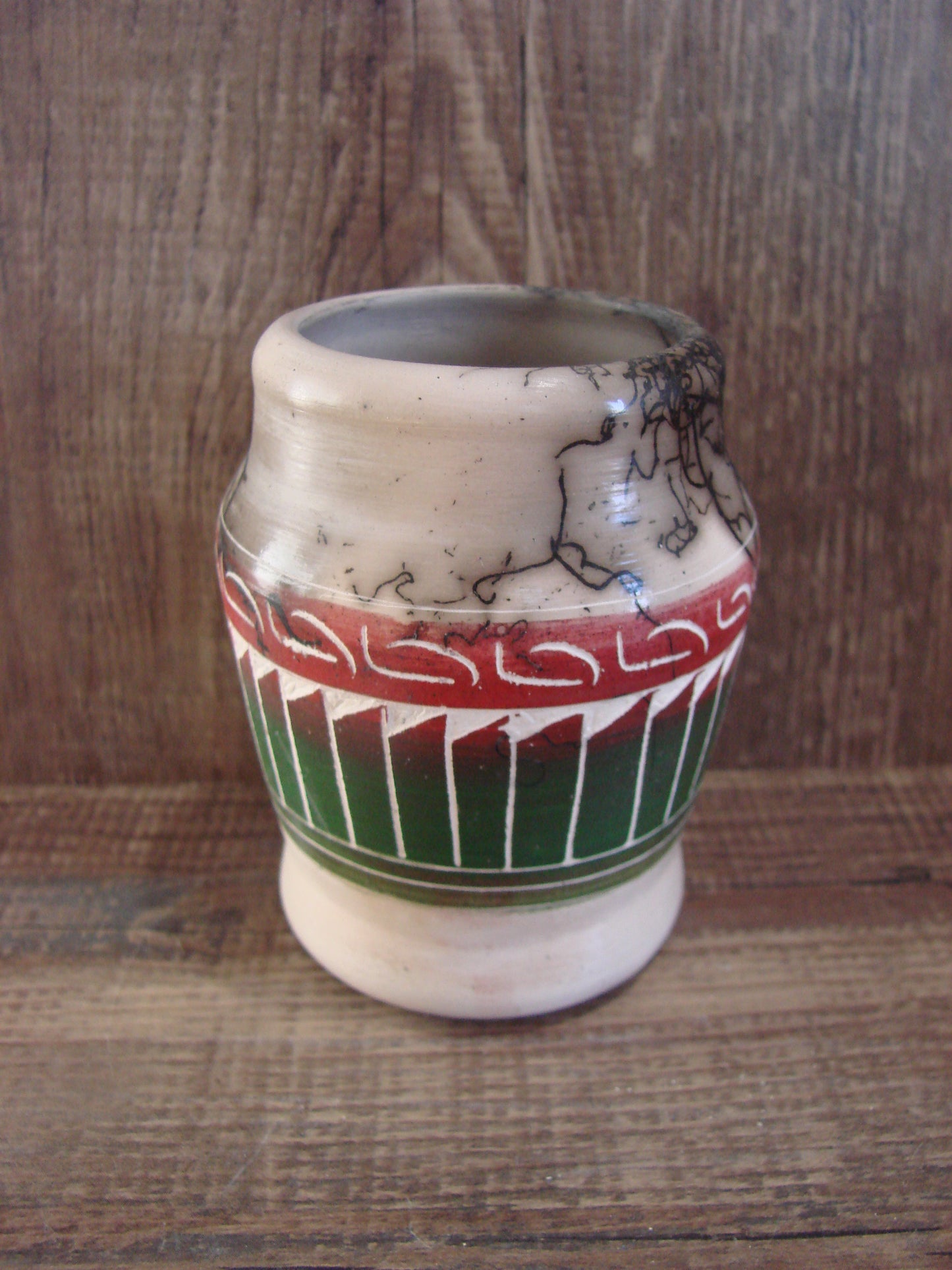 Small Native American Hand Etched Horse Hair Pottery - Benally