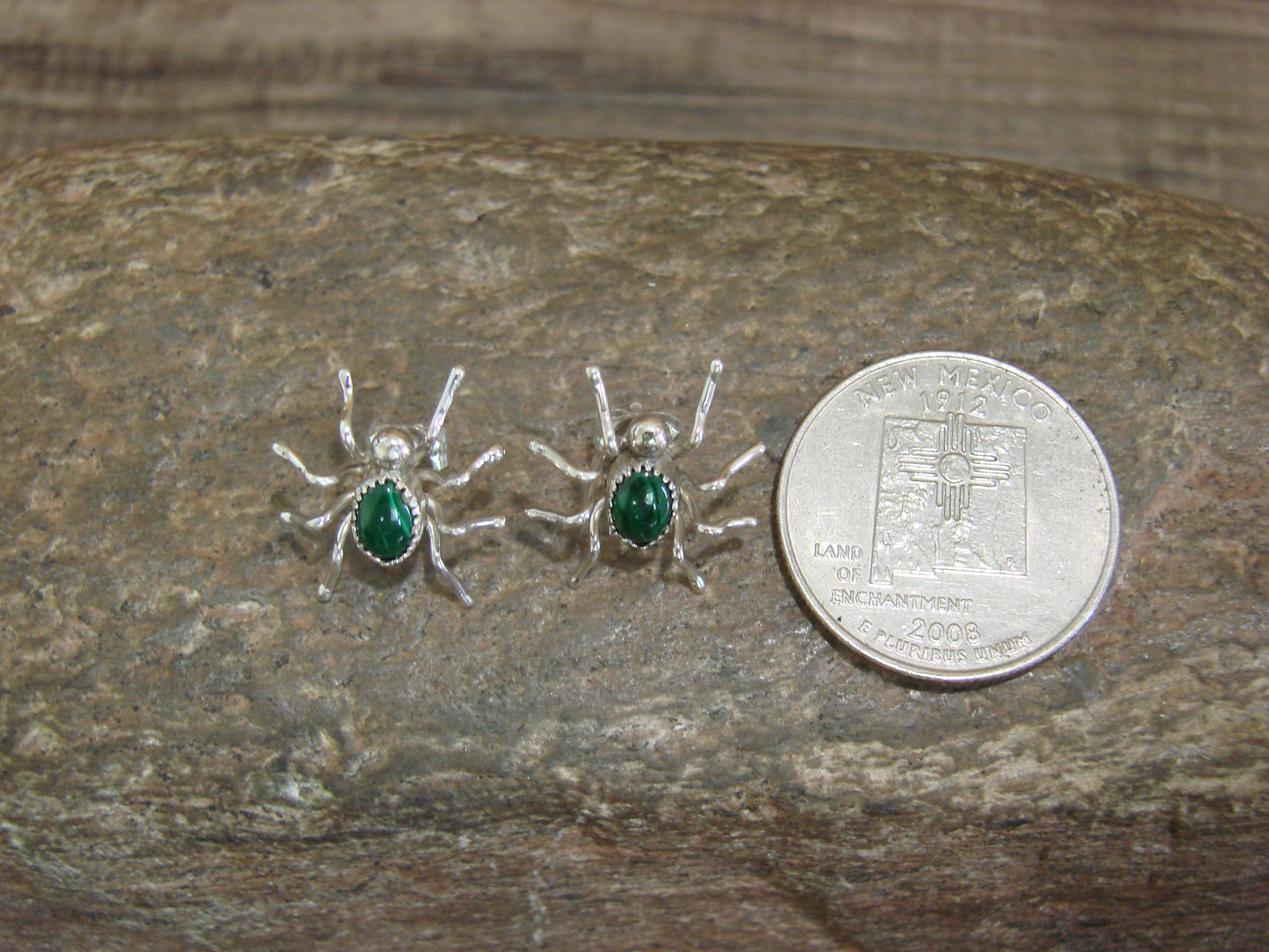 Navajo Indian Sterling Silver & Malachite Spider Post Earrings - Garfield