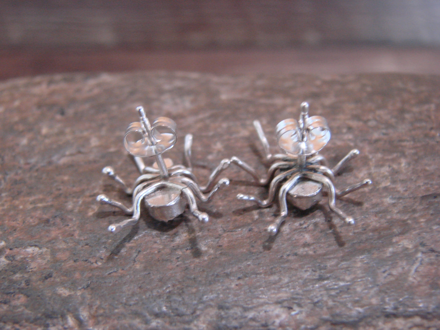 Navajo Indian Sterling Silver & Malachite Spider Post Earrings - Garfield