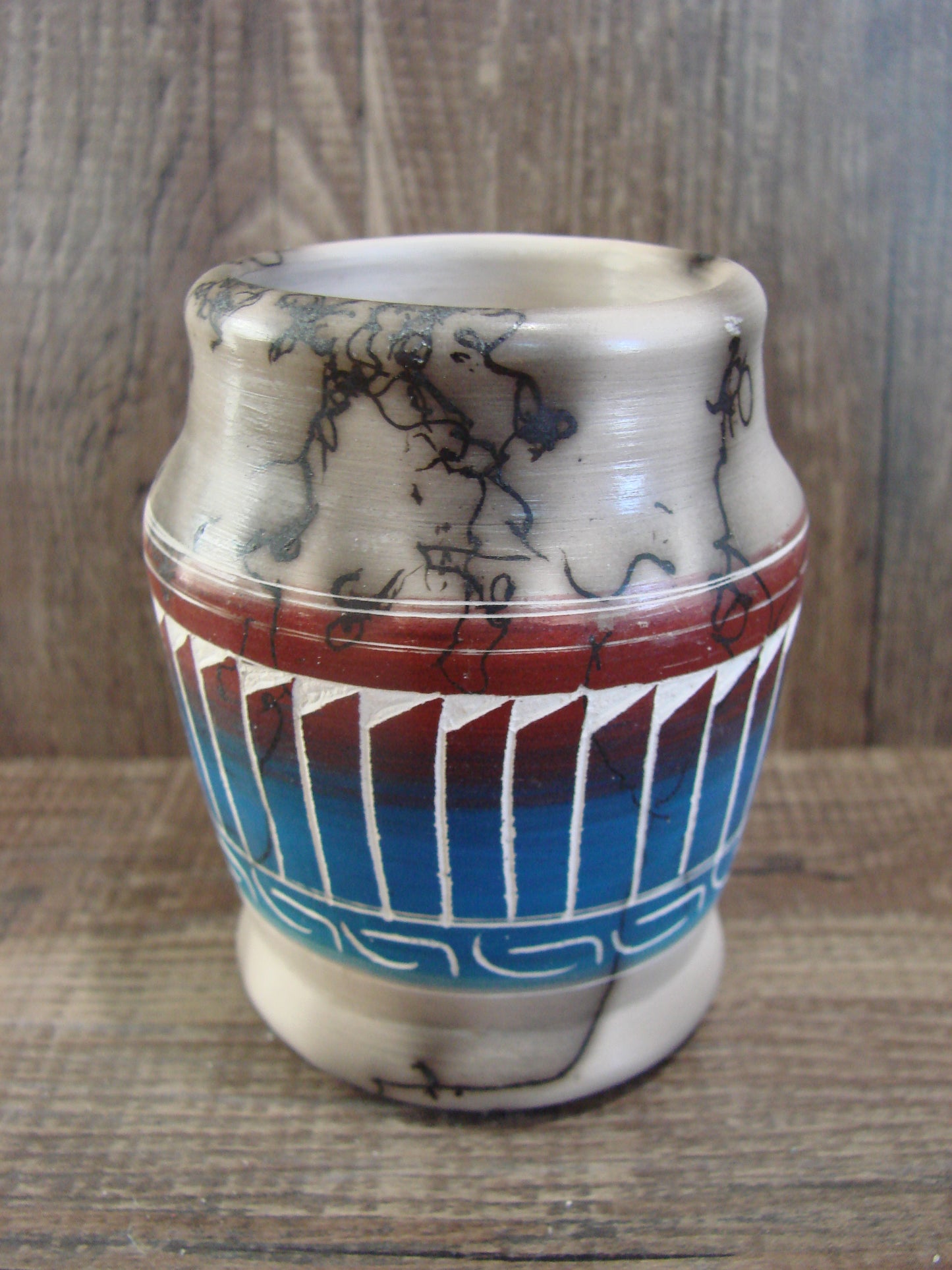 Small Native American Hand Etched Horse Hair Pottery - Benally