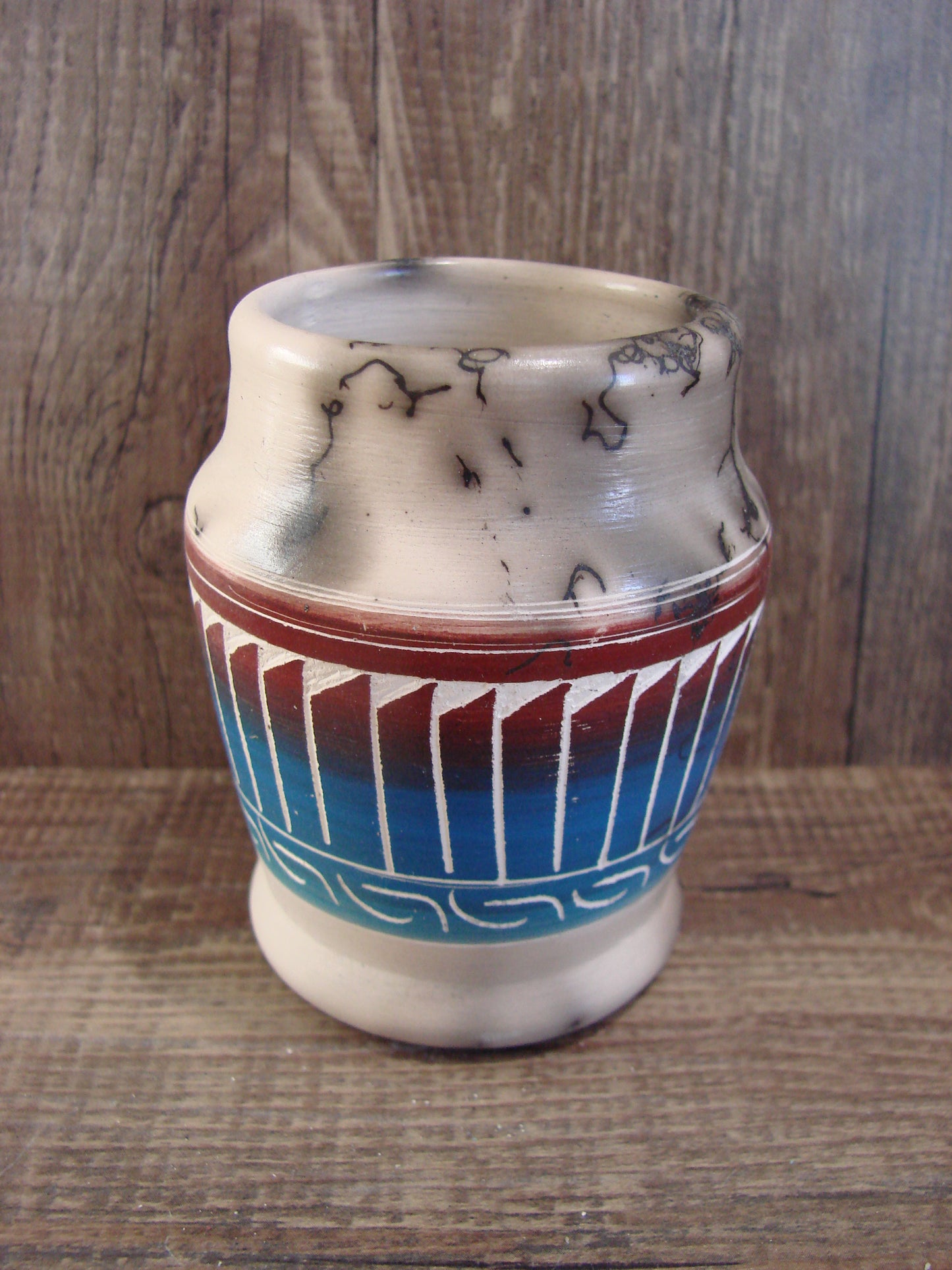 Small Native American Hand Etched Horse Hair Pottery - Benally
