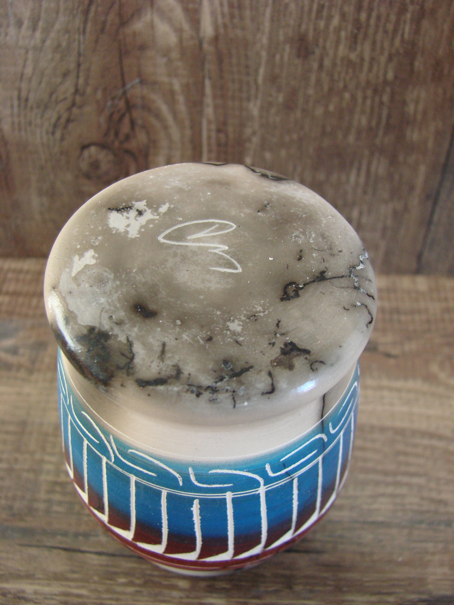 Small Native American Hand Etched Horse Hair Pottery - Benally