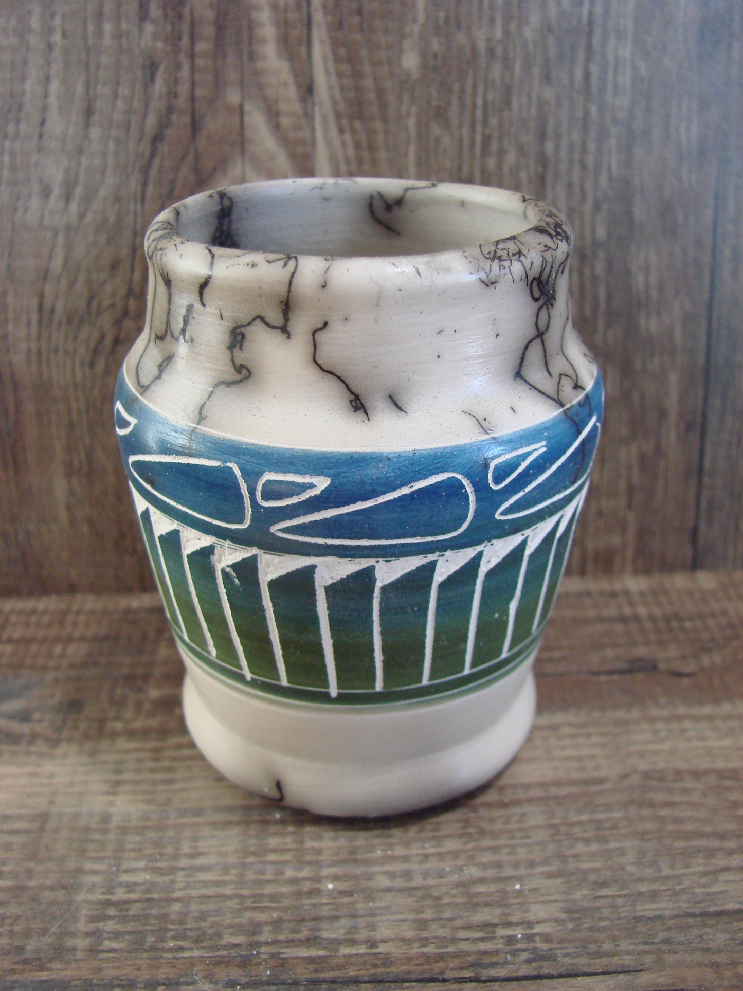 Small Native American Hand Etched Horse Hair Pottery - Benally