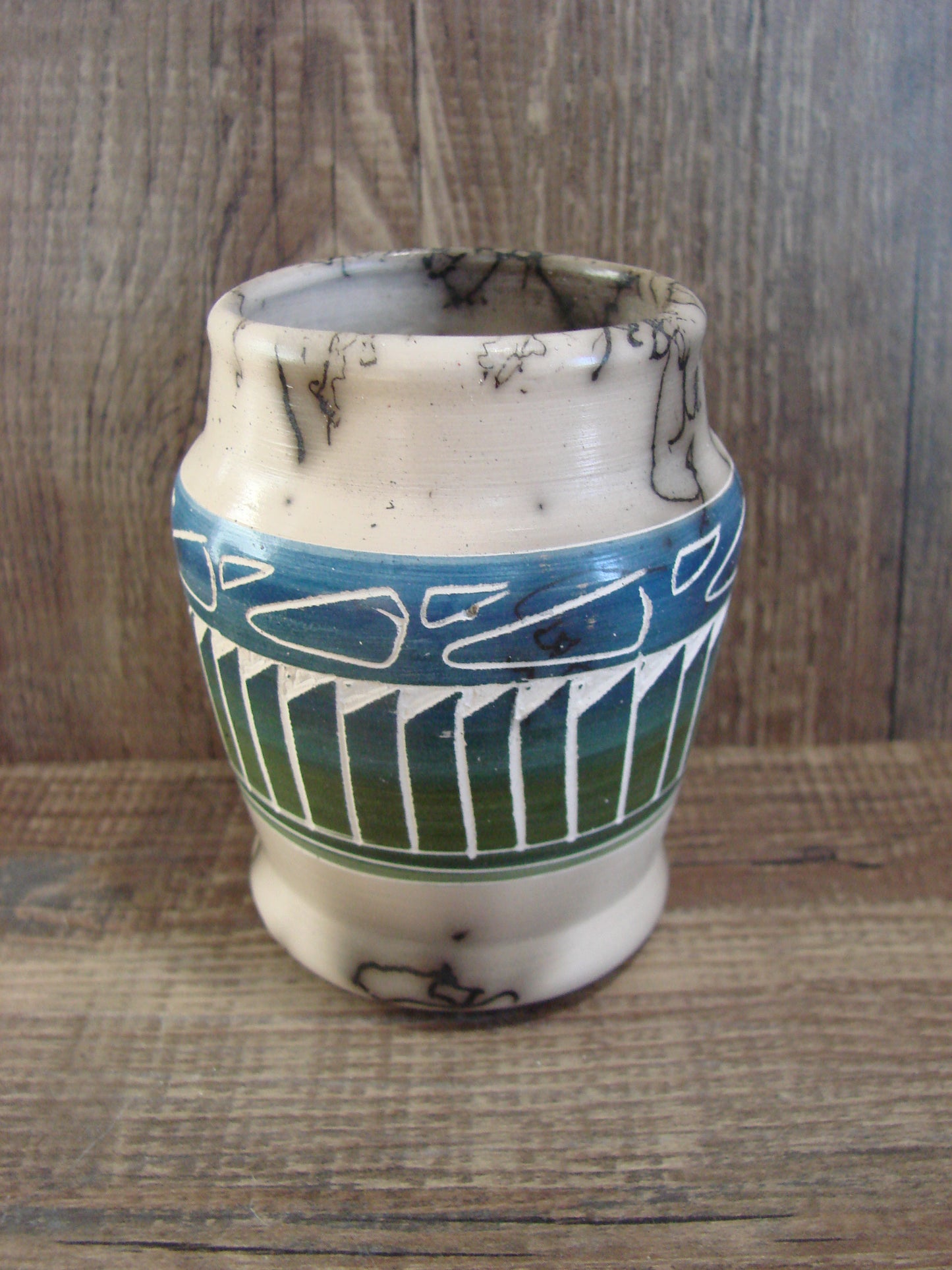 Small Native American Hand Etched Horse Hair Pottery - Benally