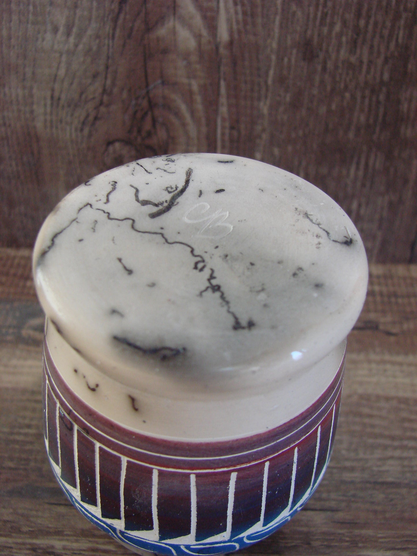 Small Native American Hand Etched Horse Hair Pottery - Benally