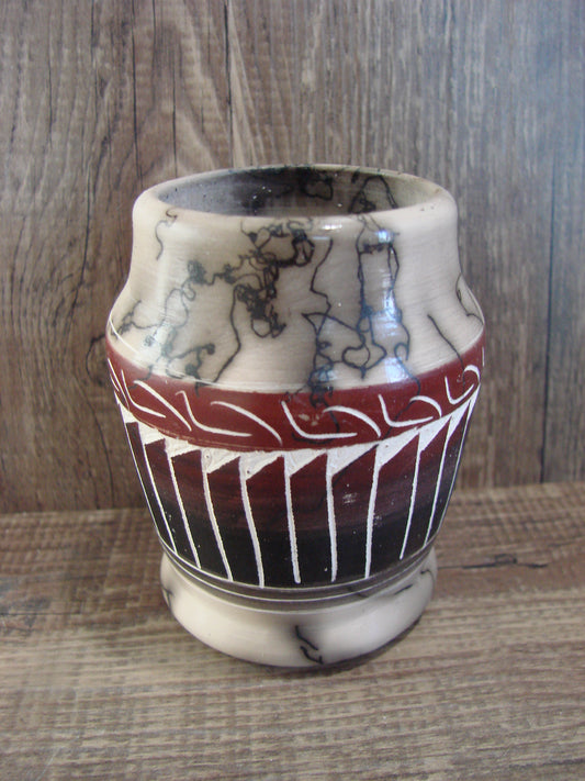 Small Native American Hand Etched Horse Hair Pottery - Benally