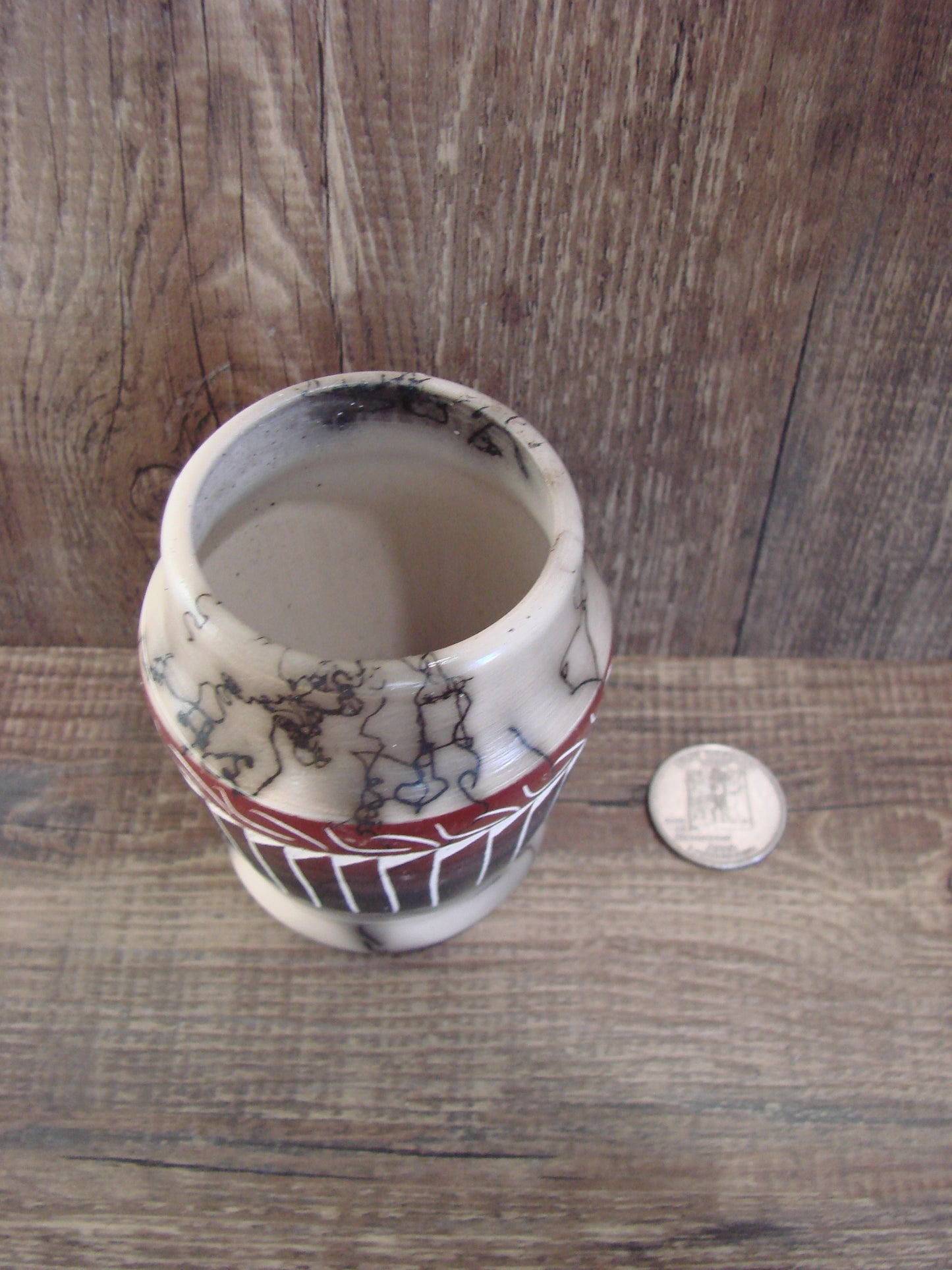 Small Native American Hand Etched Horse Hair Pottery - Benally