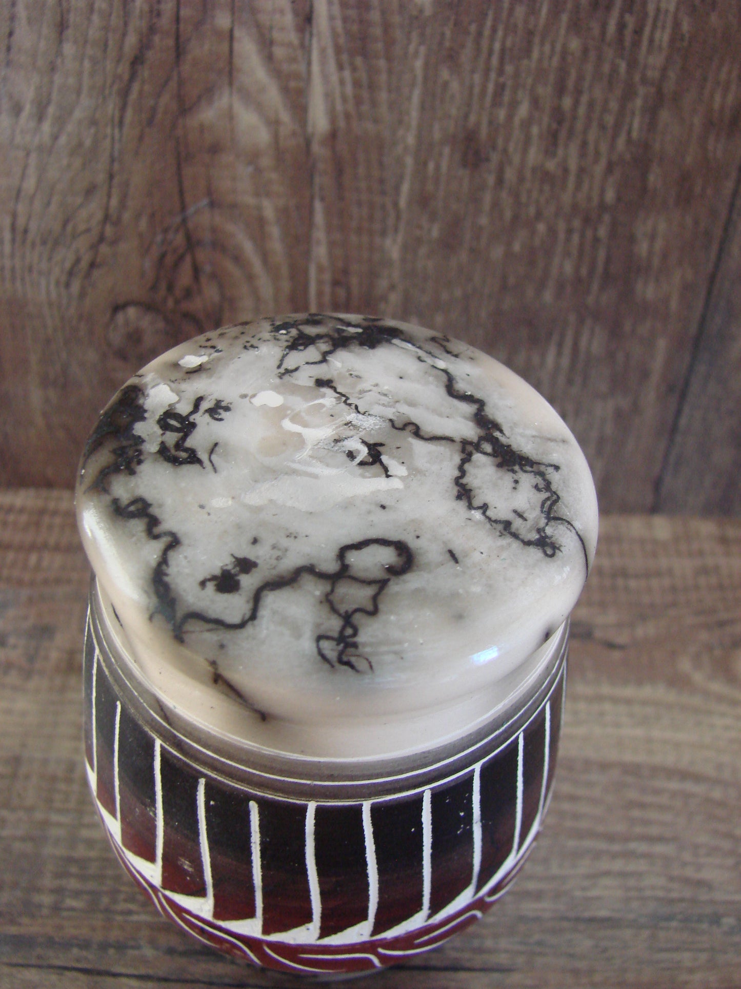 Small Native American Hand Etched Horse Hair Pottery - Benally