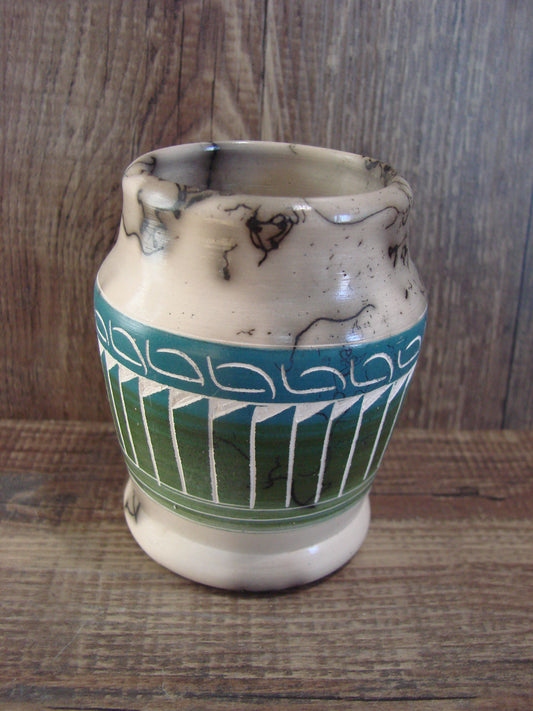 Small Native American Hand Etched Horse Hair Pottery - Benally