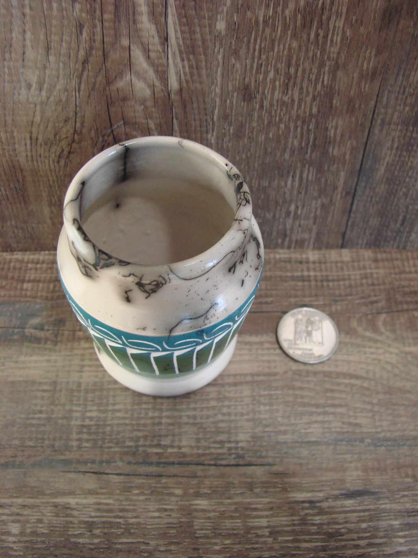 Small Native American Hand Etched Horse Hair Pottery - Benally