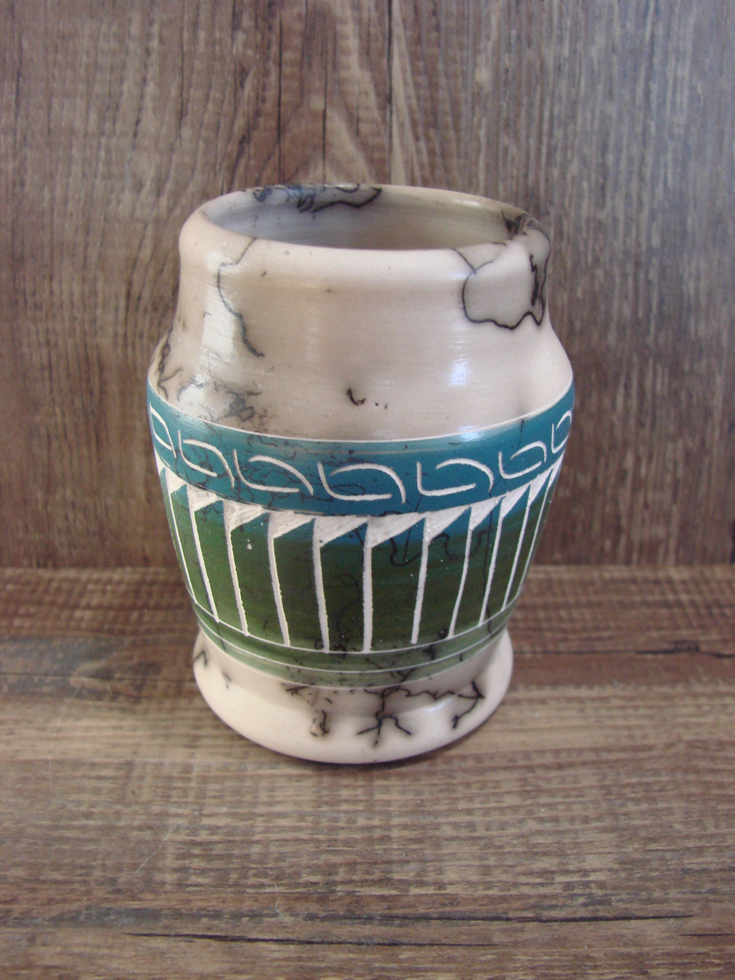 Small Native American Hand Etched Horse Hair Pottery - Benally