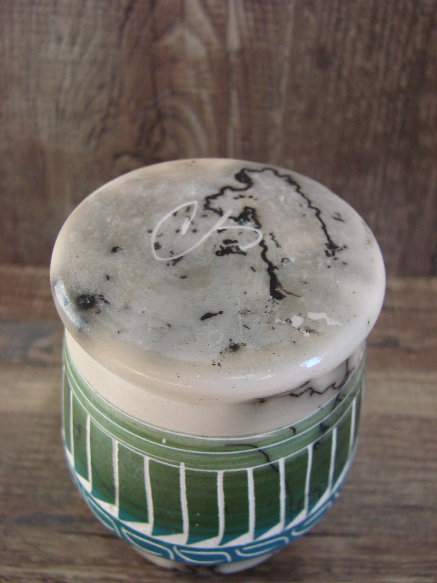 Small Native American Hand Etched Horse Hair Pottery - Benally