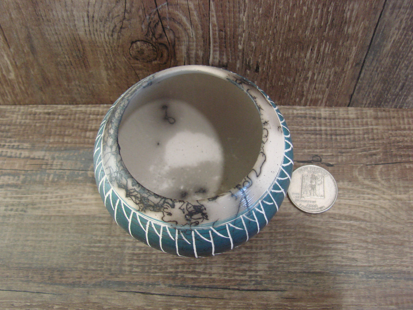 Small Native American Hand Etched Horse Hair Pottery - Benally
