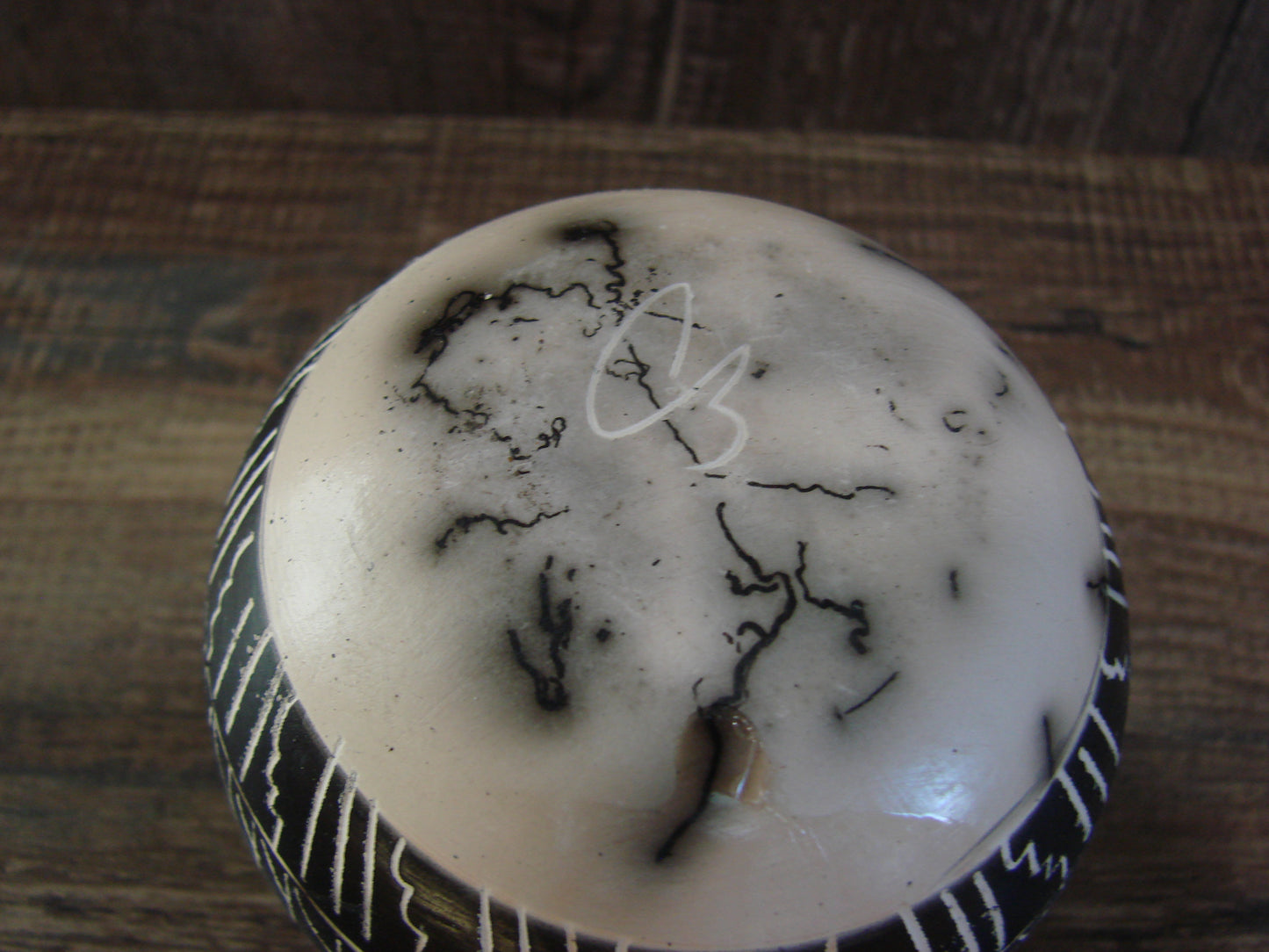 Small Native American Hand Etched Horse Hair Pottery - Benally