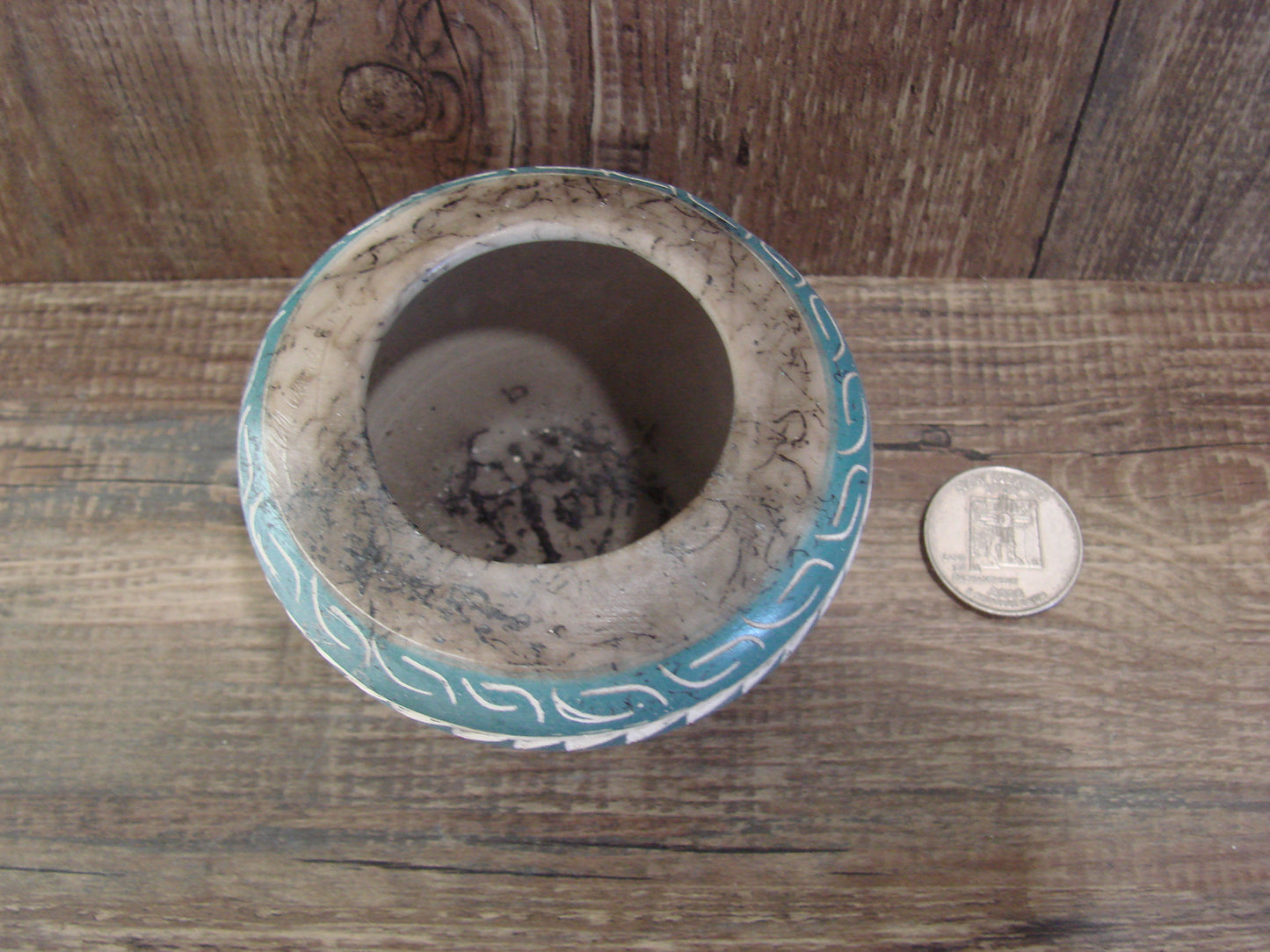 Small Native American Hand Etched Horse Hair Pottery - Benally