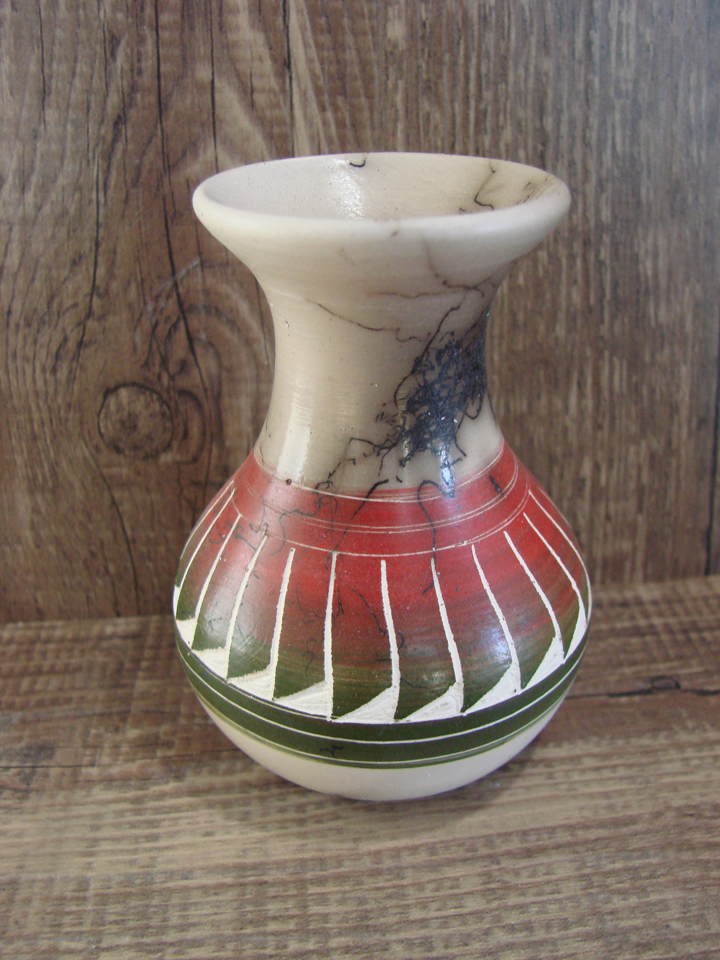 Small Native American Hand Etched Horse Hair Pottery - Benally