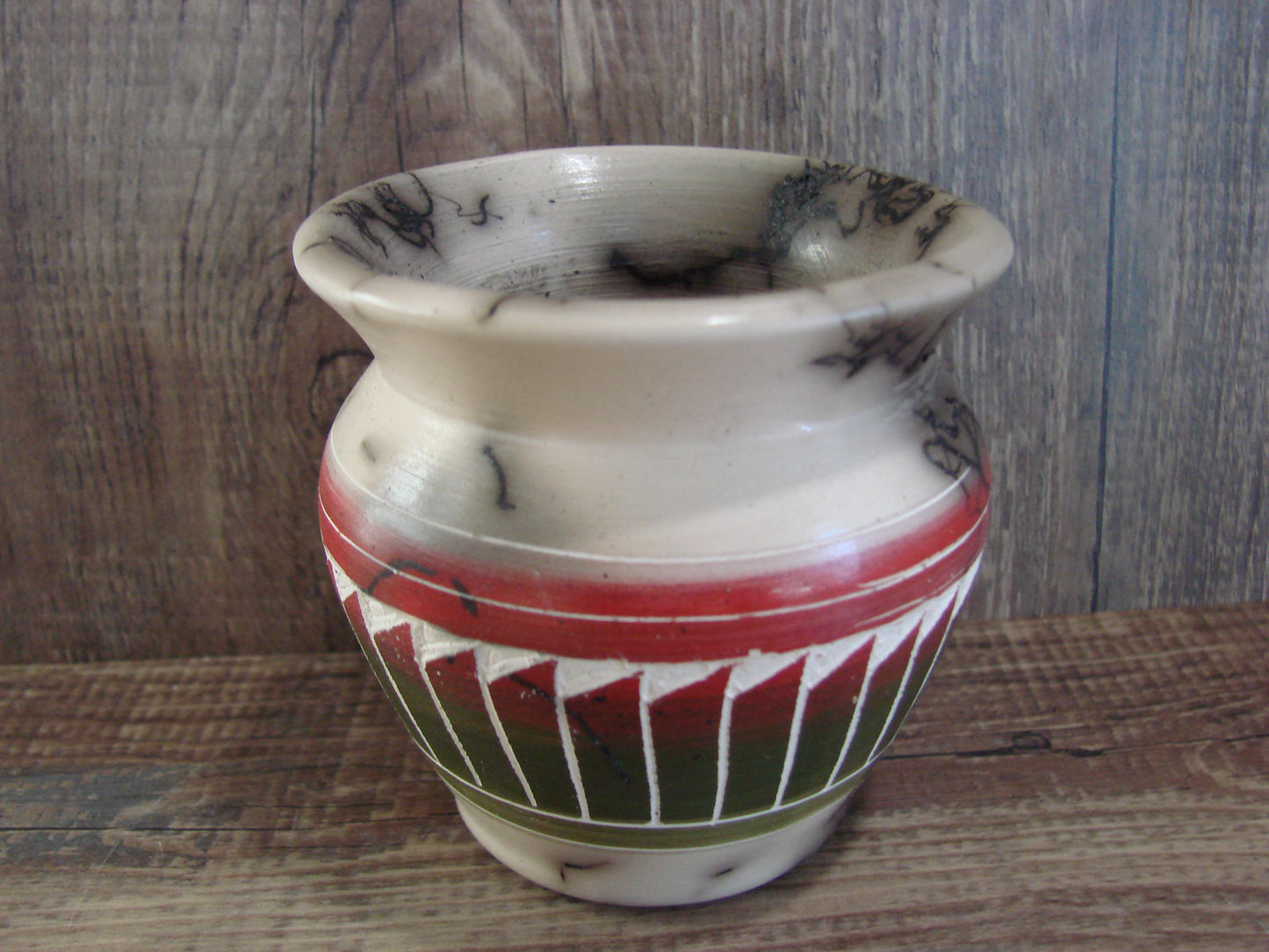 Small Native American Hand Etched Horse Hair Pottery - Benally