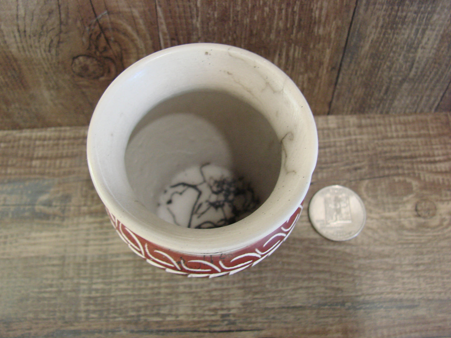 Small Native American Hand Etched Horse Hair Pottery - Benally